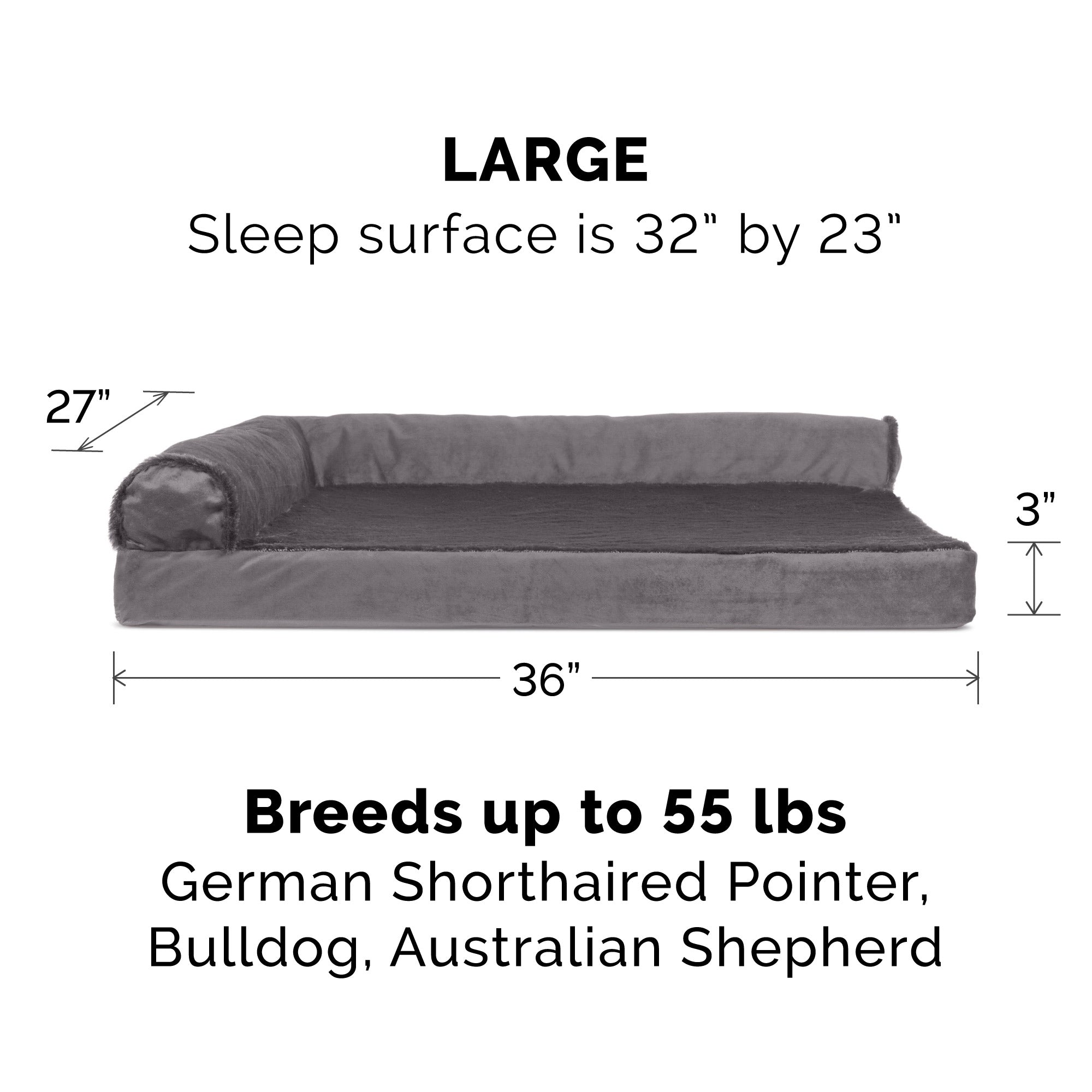 FurHaven | Deluxe Cooling Gel Plush and Velvet L-Chaise Lounge Pet Bed for Dogs and Cats， Platinum Gray， Large