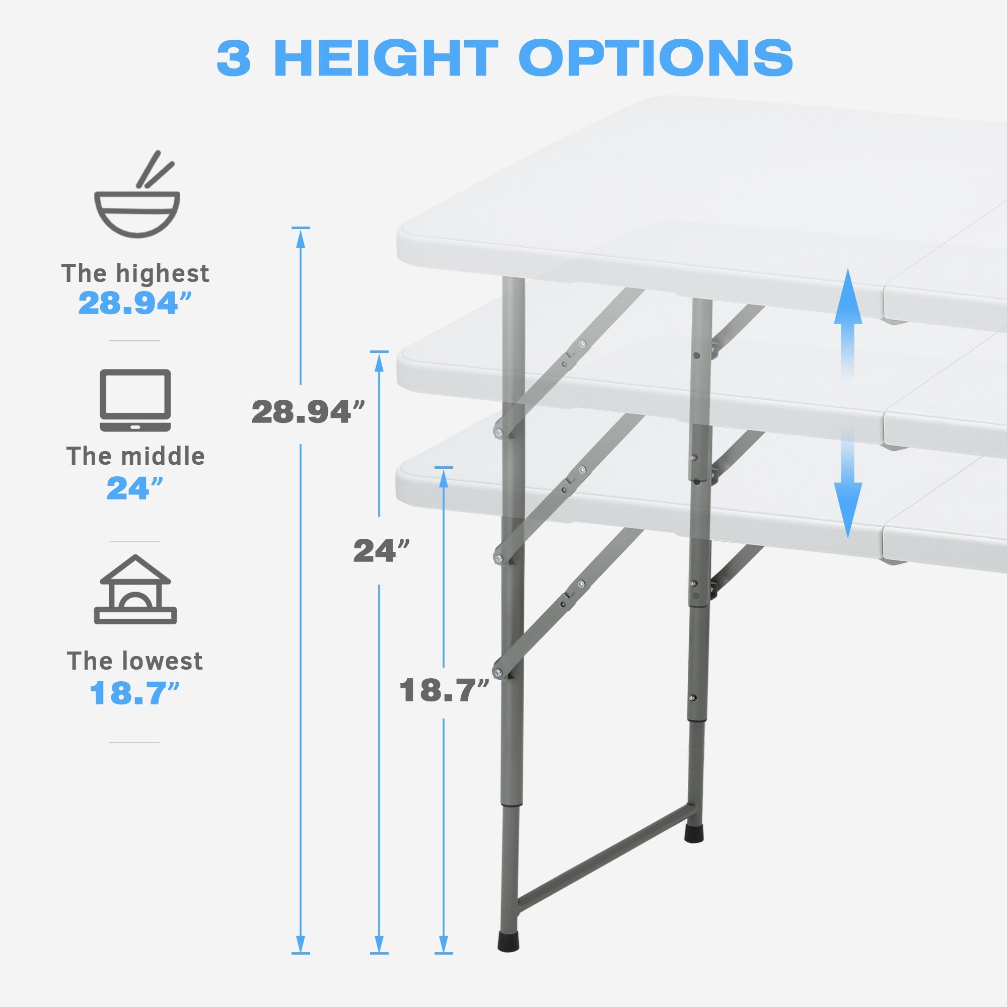 Yoleny Patio Folding Card Table， Portable Picnic Table Plastic with Strong Handle Design， Folding Mesas Rectangle Camping Table， White