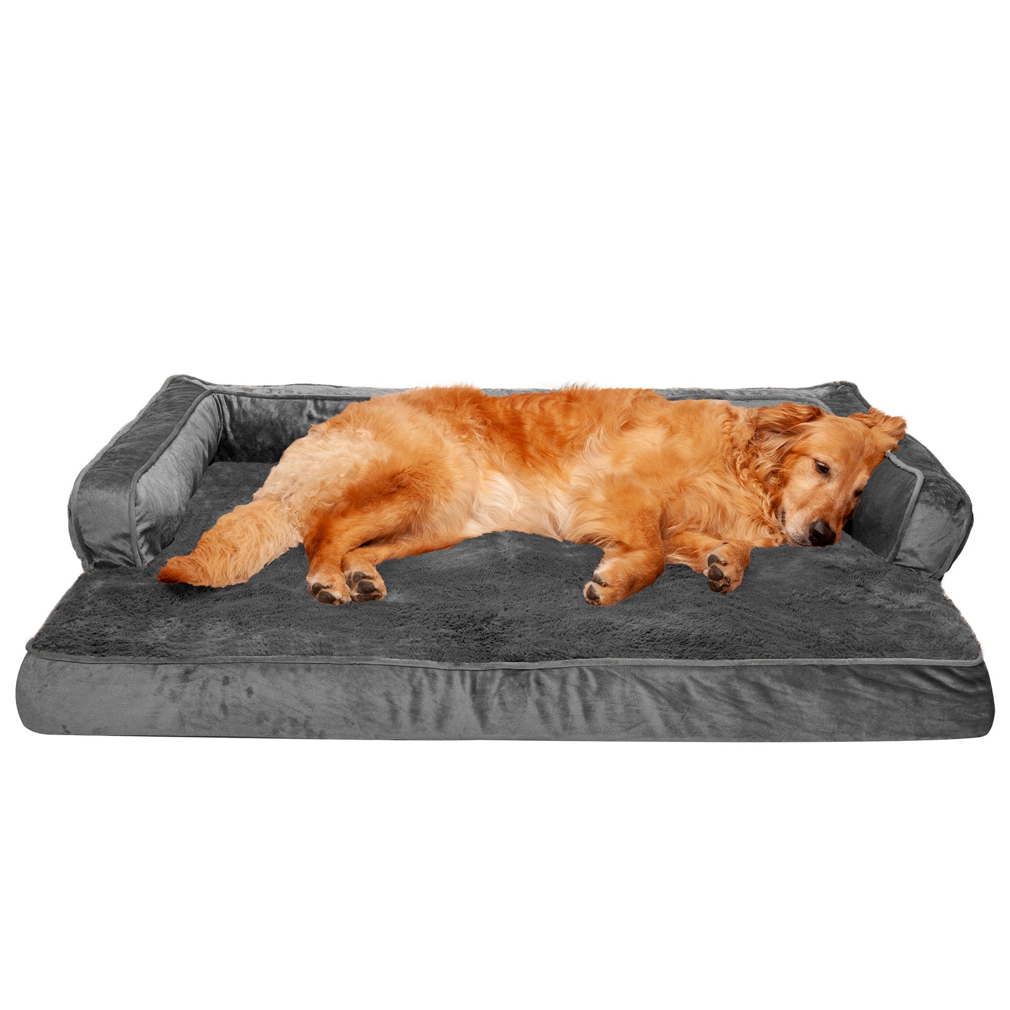 FurHaven Pet Products | Orthopedic Plush and Velvet Comfy Couch Sofa-Style Pet Bed for Dogs and Cats， Dark Gray， Jumbo