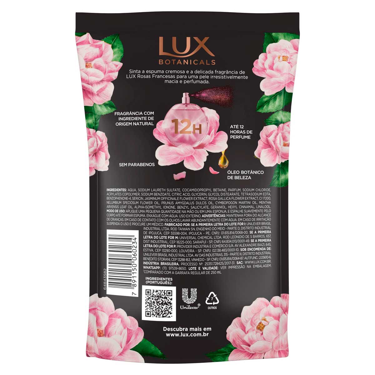 Refil para Sabonete Liquido Corporal Lux Botanicals Rosas Francesas 200ml