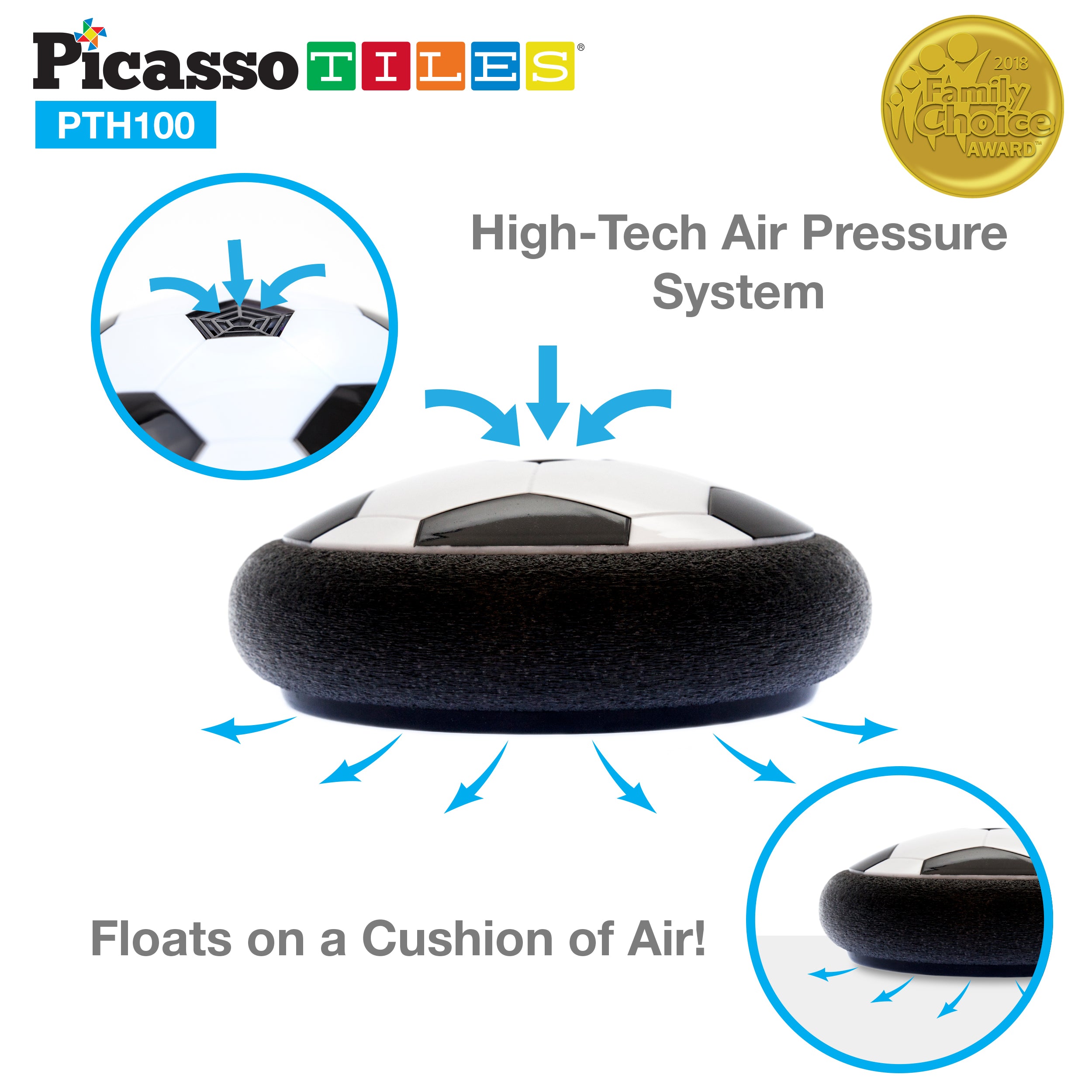 PicassoTiles Soccer Hoverball Air Hockey Electric Power Airlifted Hover Ball PTH100