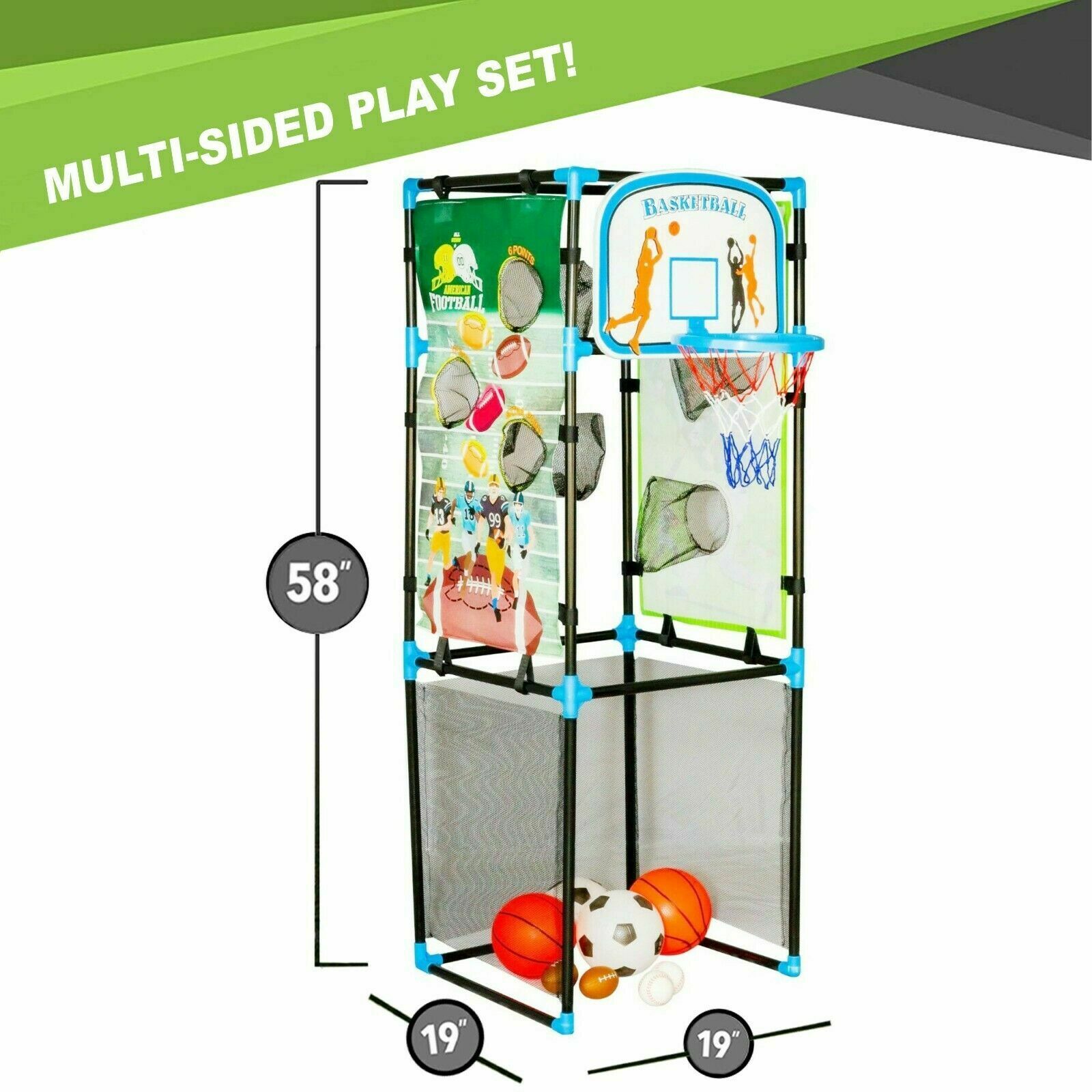 Kids Basketball Game Set - Portable Hoop Game Toy with Ball and Pump-Indoor and Outdoor Sports Arcade - Soccer Football Baseball Great Baseball Gift (4 in 1 Basketball， Football， Baseball and Soccer)