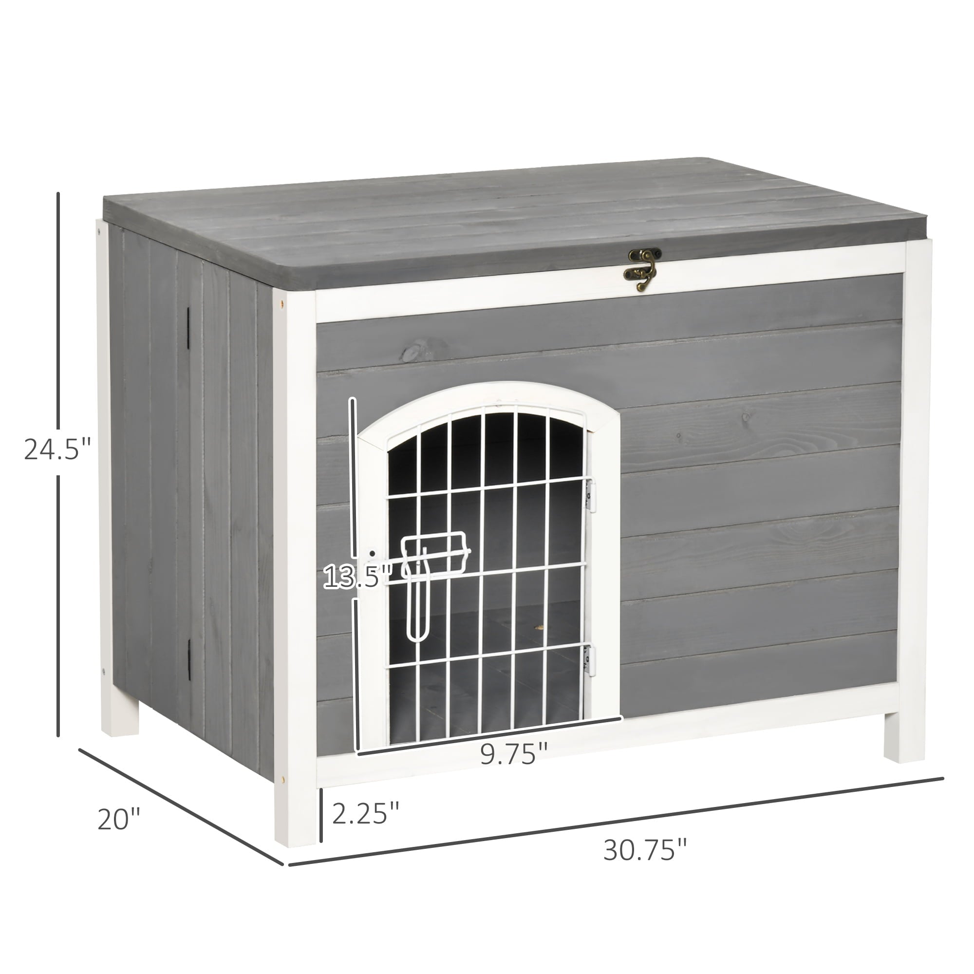 OWSOO Foldable Raised Wooden Dog House Indoor and Outdoor Dog Cage Kennel Cat House w/ Lockable Door Openable Roof Removable Bottom for Small and Medium Pets Grey
