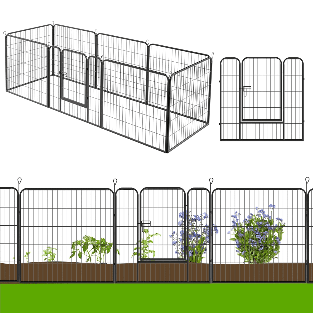 32-inch Foldable Dog Pen Exercise Barrier with Door，Outdoor and Indoor， 8 Panels， Black