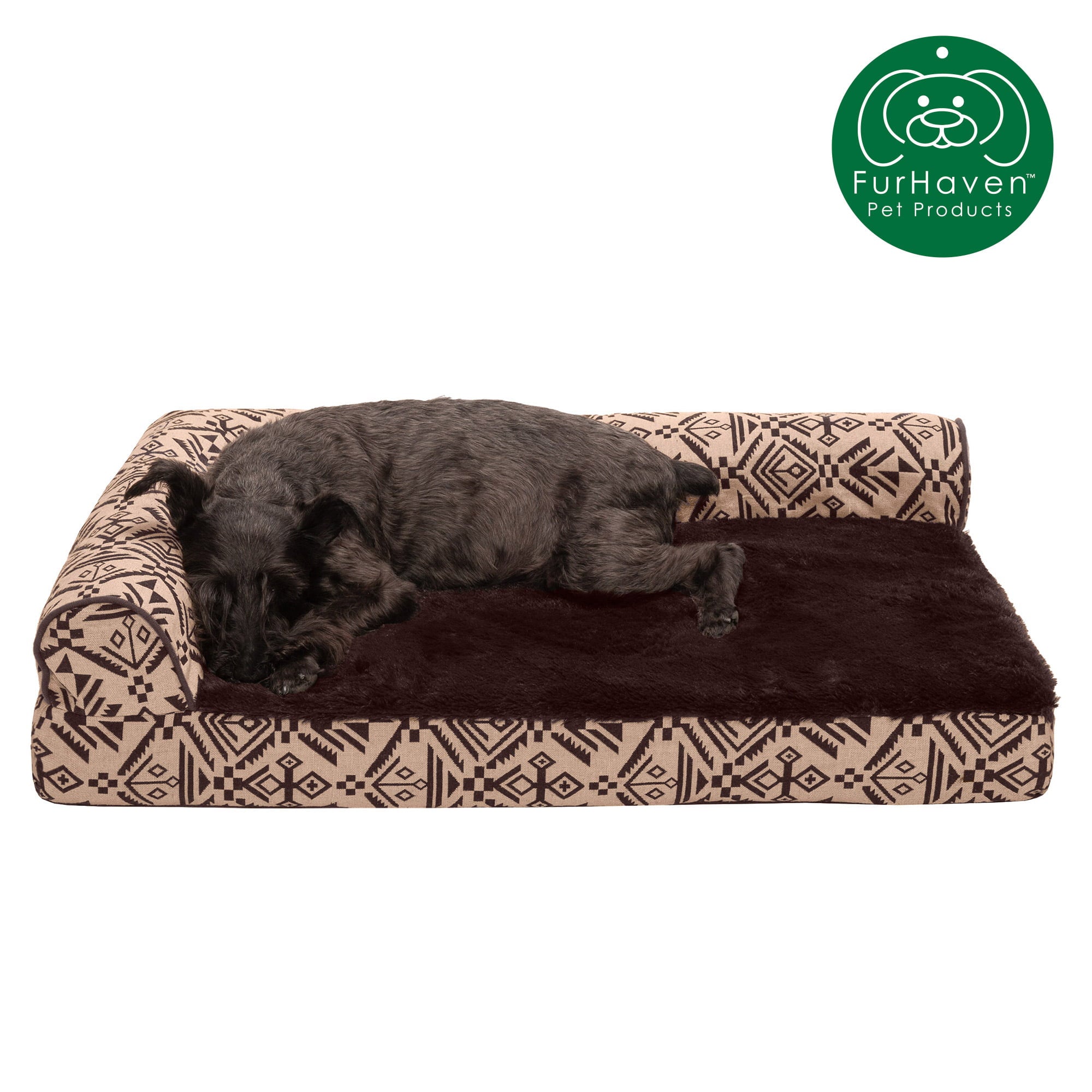 FurHaven Pet Bed Southwest L-Shaped Chaise Pet Bed Dogs and Cats