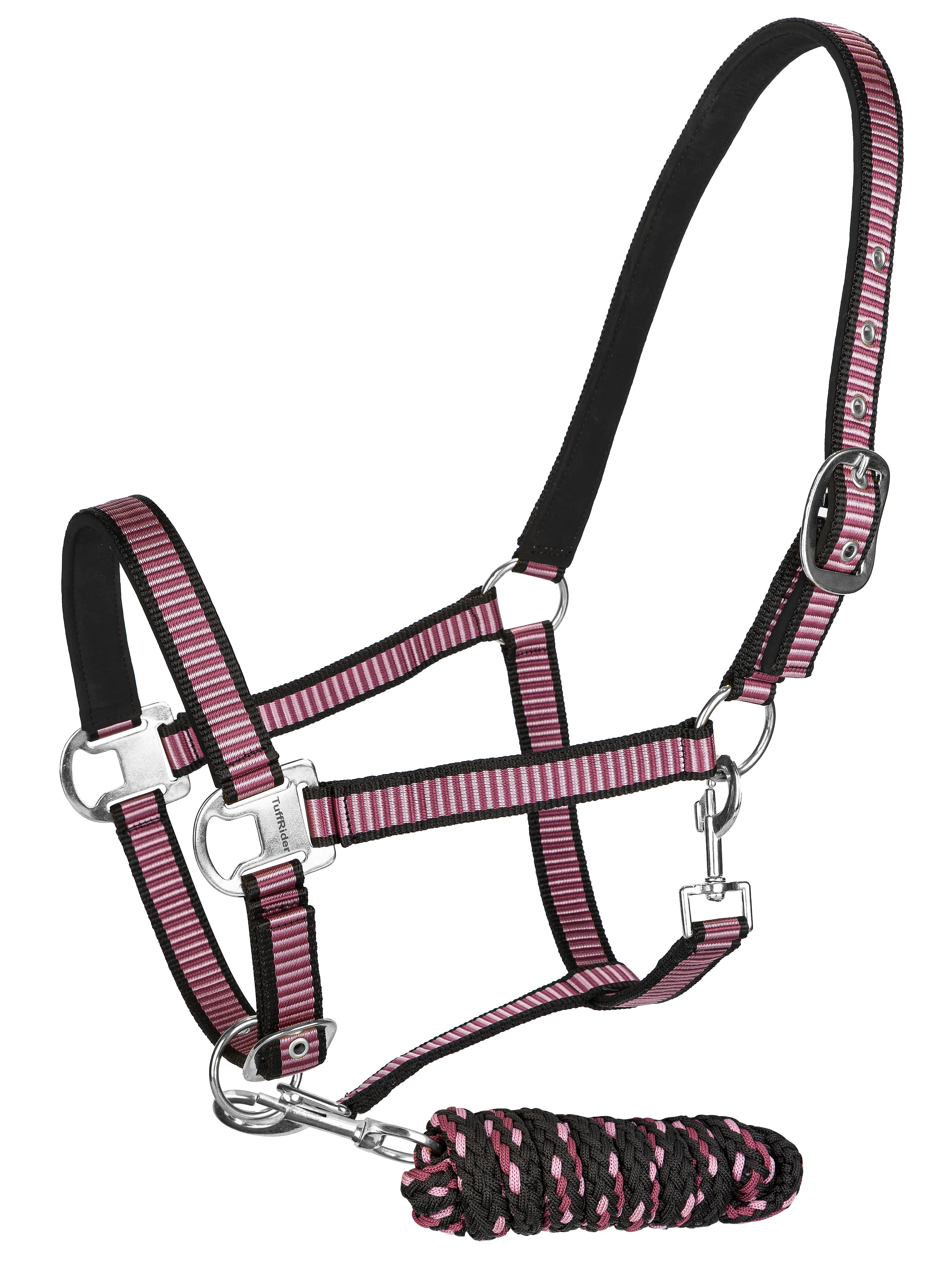 TuffRider Adjustable Nylon Breakaway Halter w/ Padded Crown and Lead- Black/Wine/Dusty Rose- C