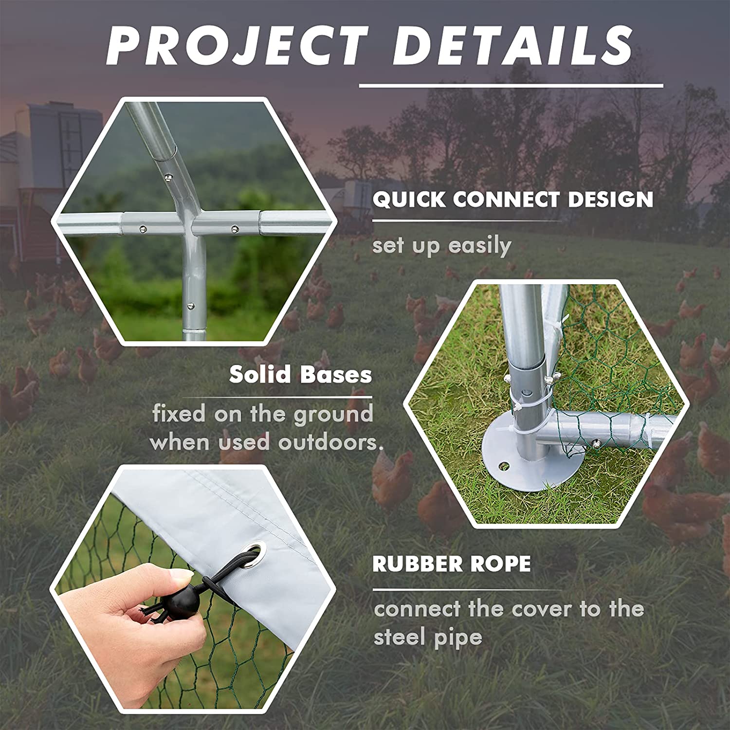 Waleaf Large Metal Chicken coop Run for Yard with Cover， Large Walk in Chicken cage for Outside，Galvanized Rabbits Duck Run and coops，Chicken Pen with Waterproof Cover for Outdoor，Backyard and Farm