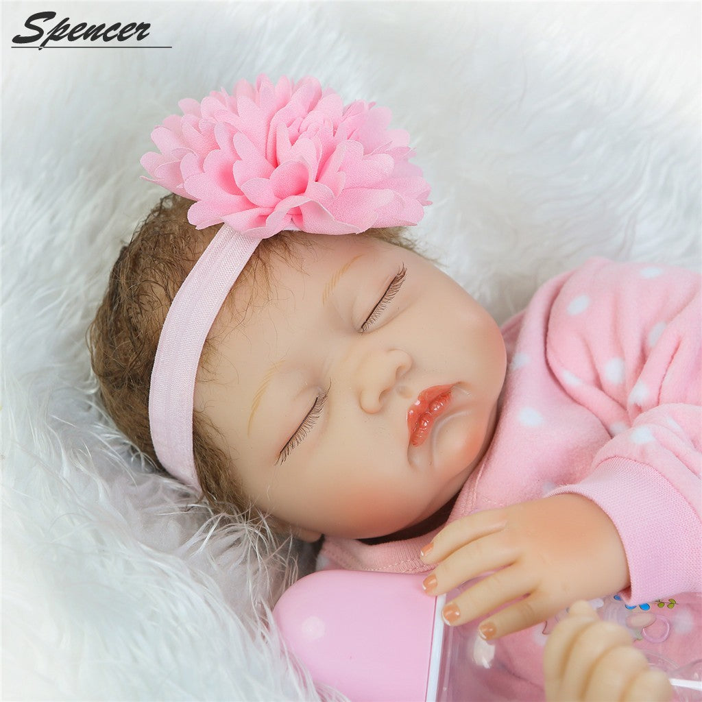 Spencer 22" 55cm Handmade Soft Silicone Vinyl Real Life Reborn Baby Girl Doll Pink Clothes Sleeping Newborn Toy