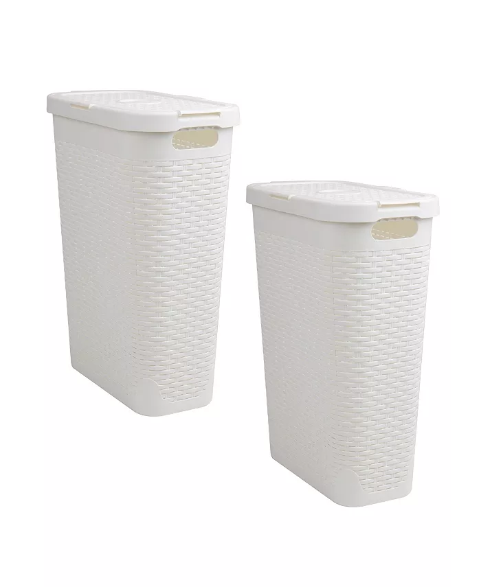 Mind Reader Basket Collection， Slim Laundry Hamper， 40 Liter 15kg， 33lbs Capacity， Cut Out Handles， Attached Hinged Lid， Ventilated， Set of 2