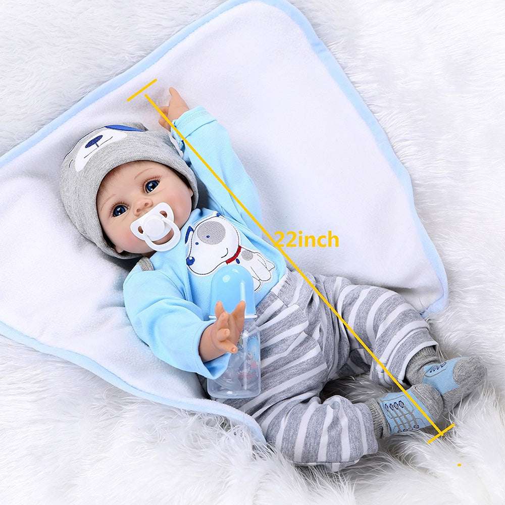 SalonMore 22" Reborn Baby Dolls,Cotton & Silicone Body,Baby Boy Doll for Kids, Blue