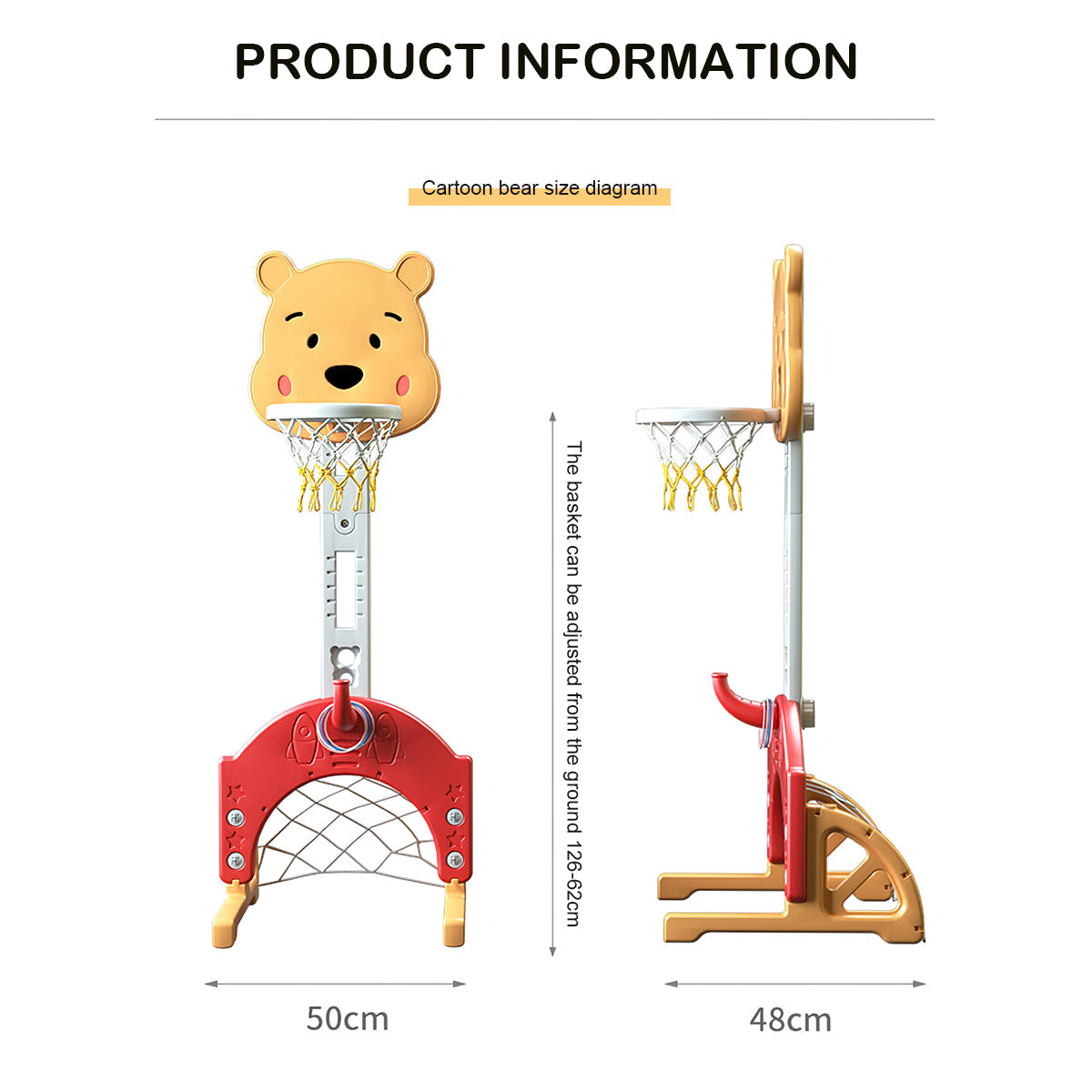 Kids Basketball Hoop， Toddler Sports Activity Center with Adjustable Height， Basketball Soccer Golf Game Set， Indoor Outdoor Basketball Hoop Set