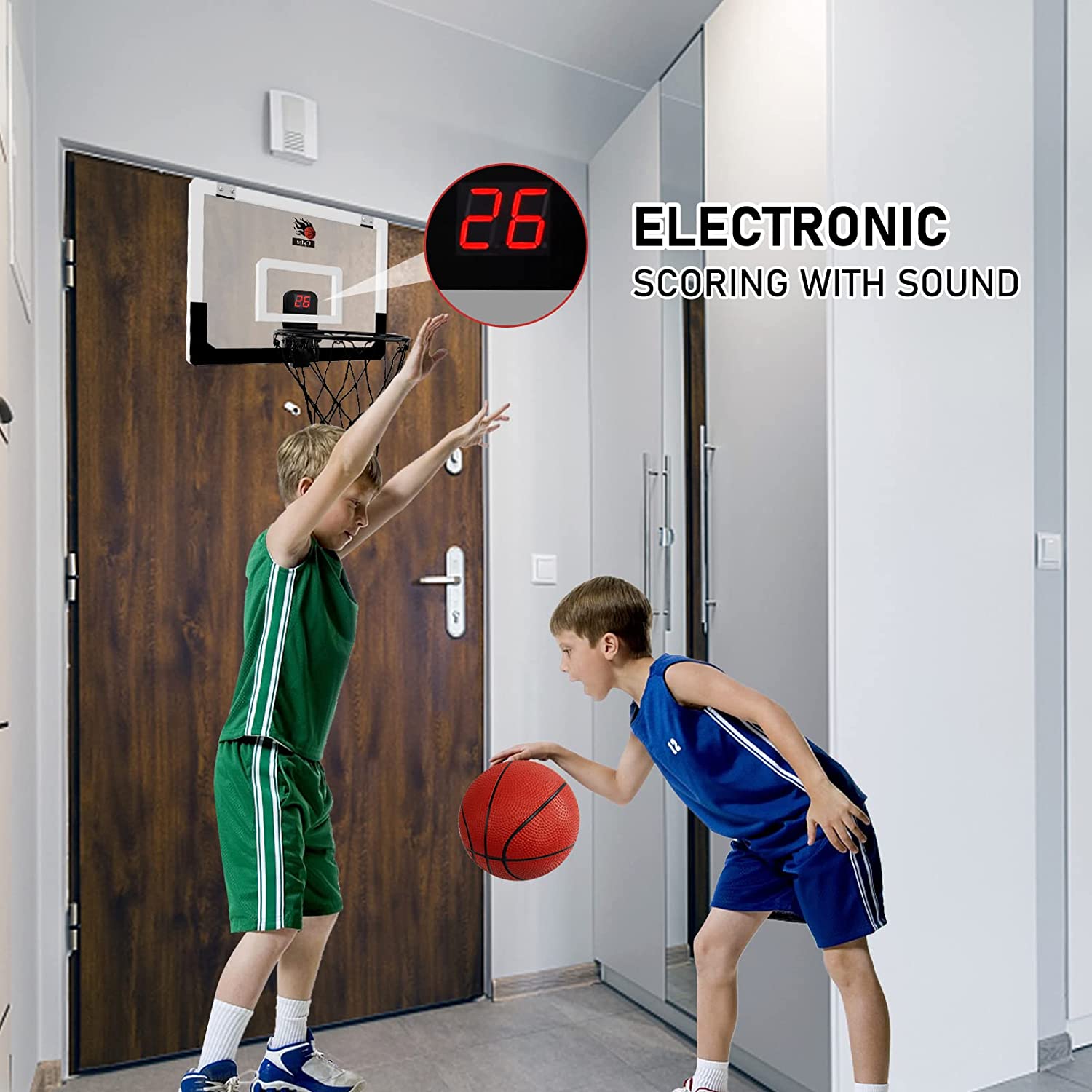 Cyfie Indoor Basketball Hoop Mini Door Basketball Hoop over the Door Backboard Rim with Scoreboard for Kids Adults