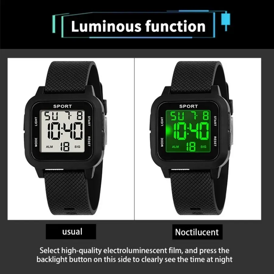 LIUYANGTIAN Kids Digital Watch Waterproof Military Electronic Wristwatch for Boys Teen Outdoor Sports Alarm Clock Multifunctional LED Watch