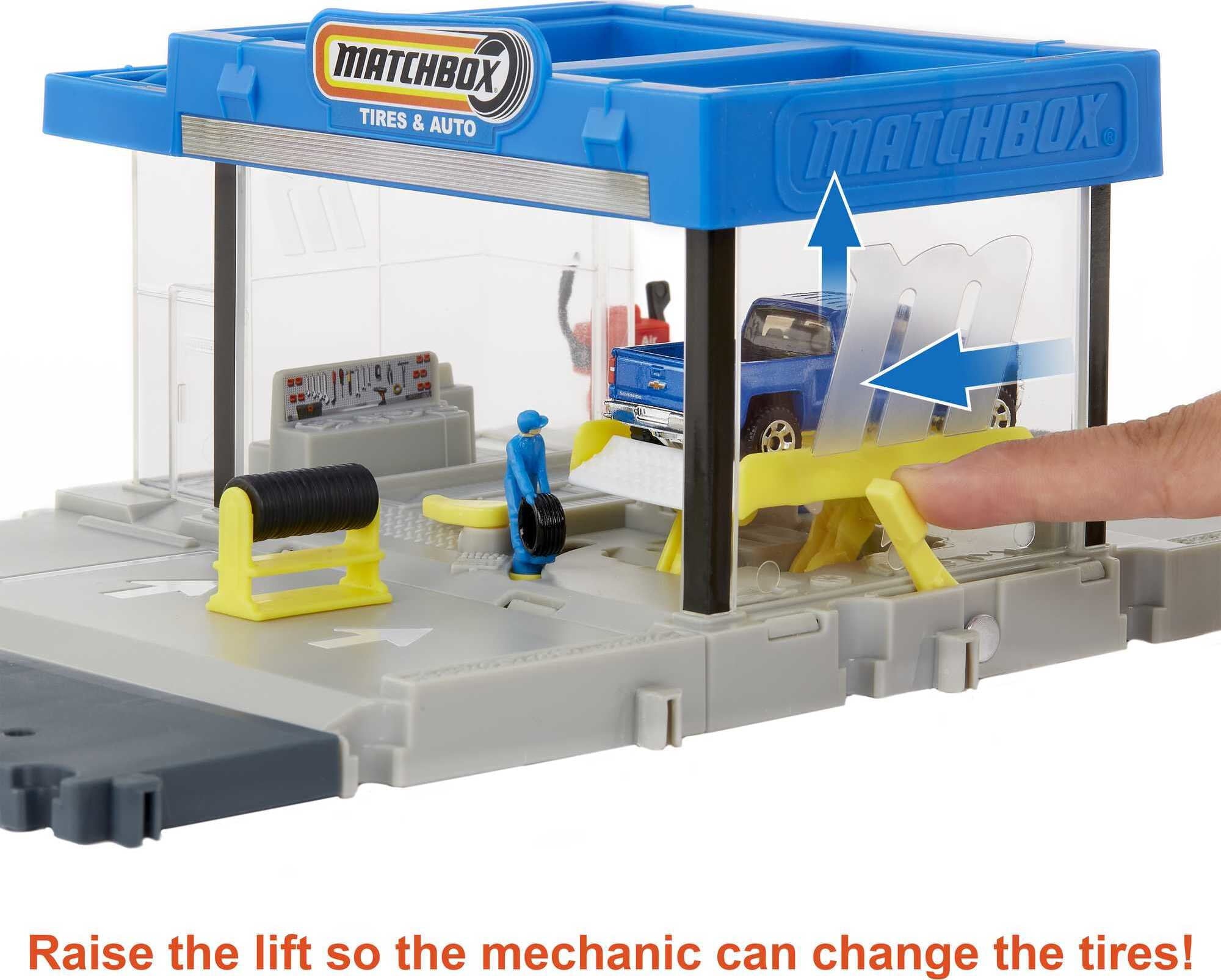Matchbox Action Drivers Auto Shop Playset with 1:64 Scale Toy Car and Moving Pieces