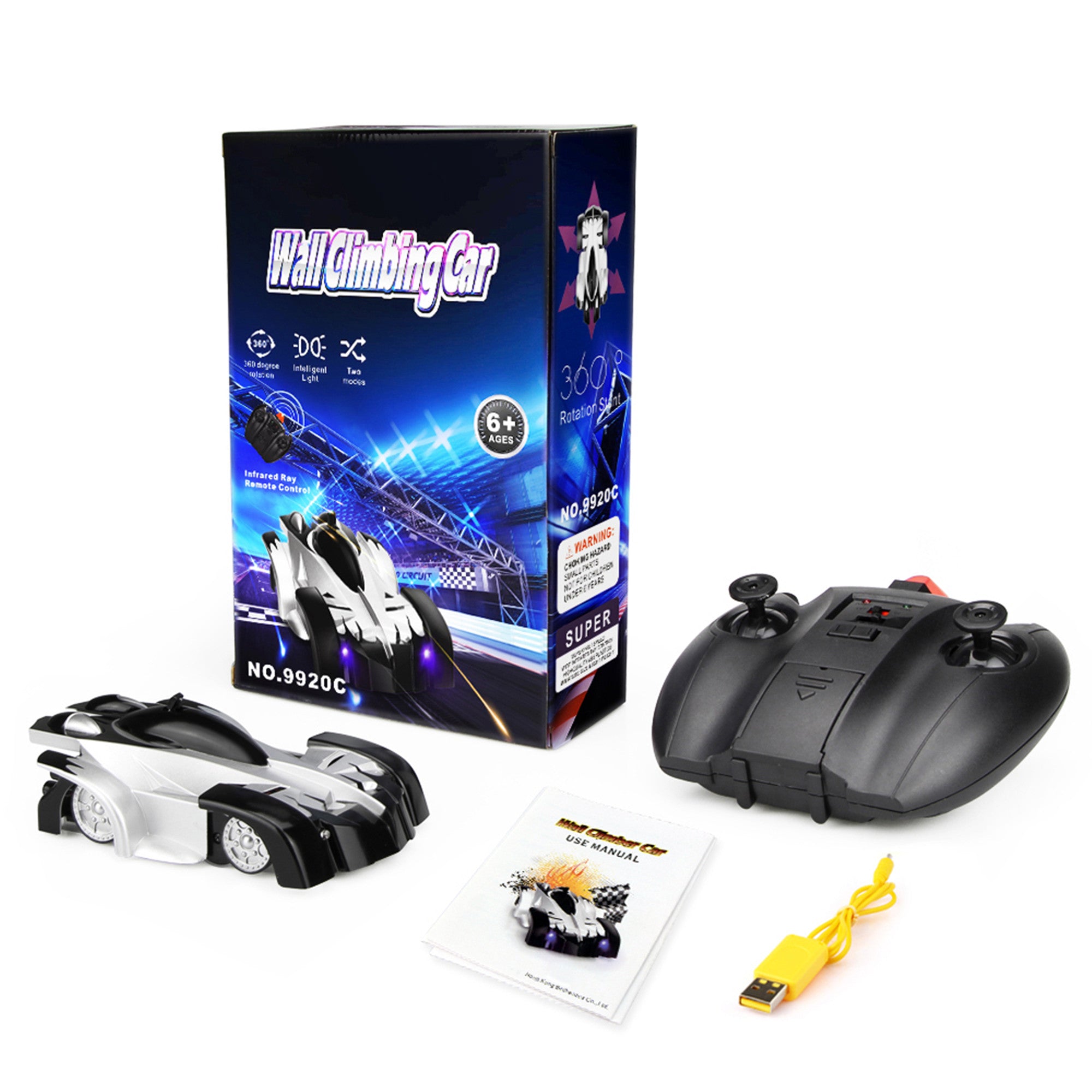 Wupuaait Wall Climb Wireless Remote Control Car， 360 Degree Rotation Stunt RC Cars for 3-12 Kids， Silver