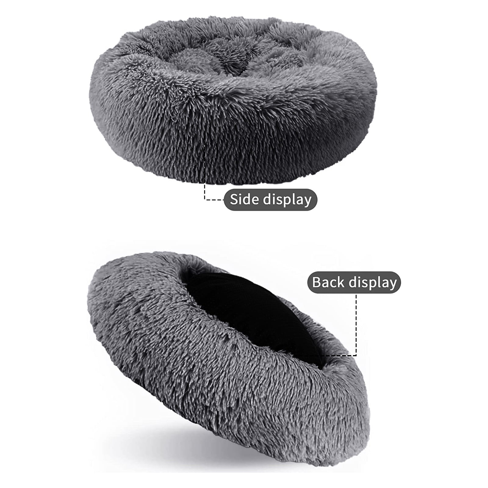 Nisrada Cat Beds for Indoor Cats，20 inch Pet Bed for Small Dogs and Cats， Washable-Round Pet Bed for Puppy and Kitten with Soft Fluffy Warm and Cozy (20 inch， Dark Gray)
