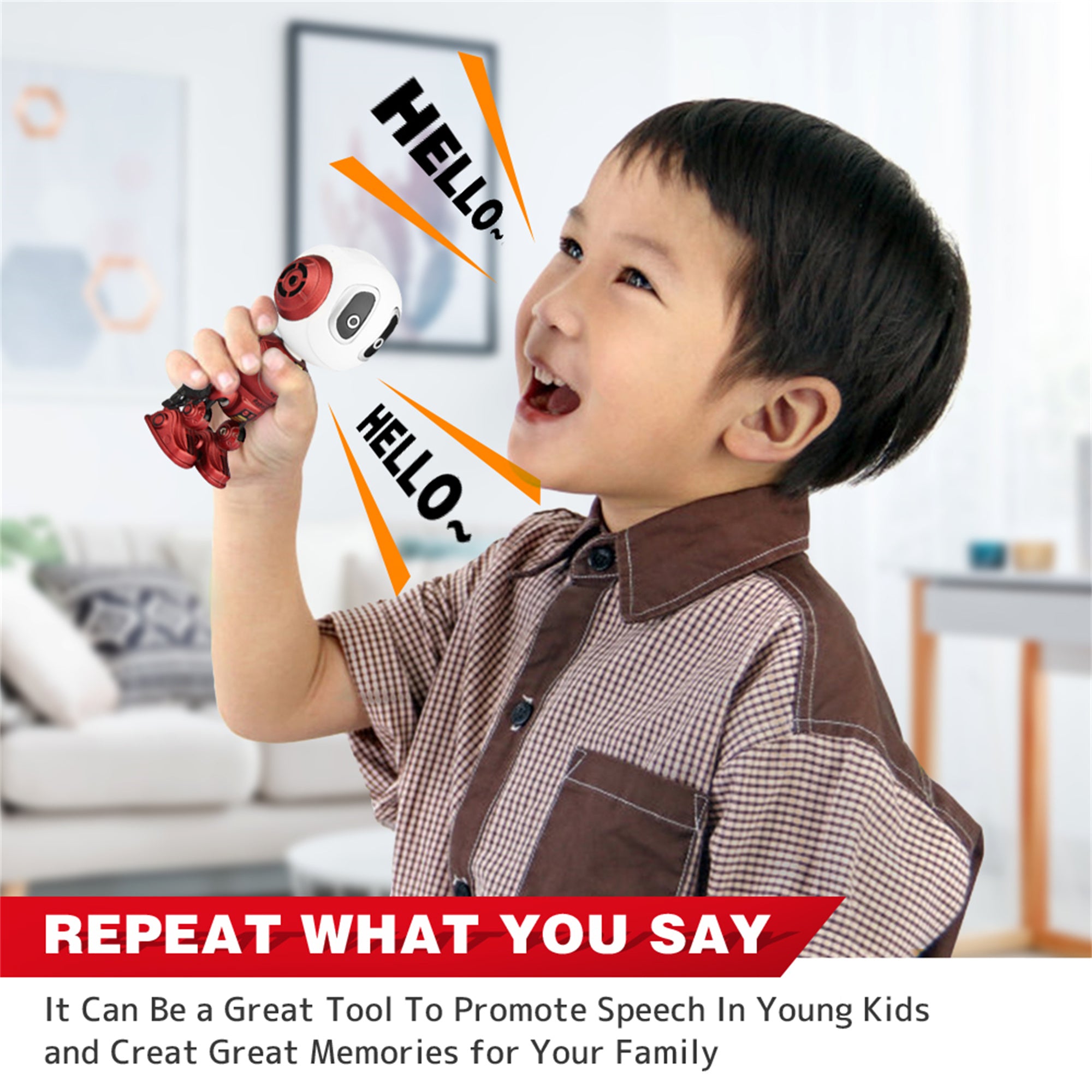 Wupuaait Talking Robot Toy for 3-9 Y Kids with Flexible Body and LED Lights， Red