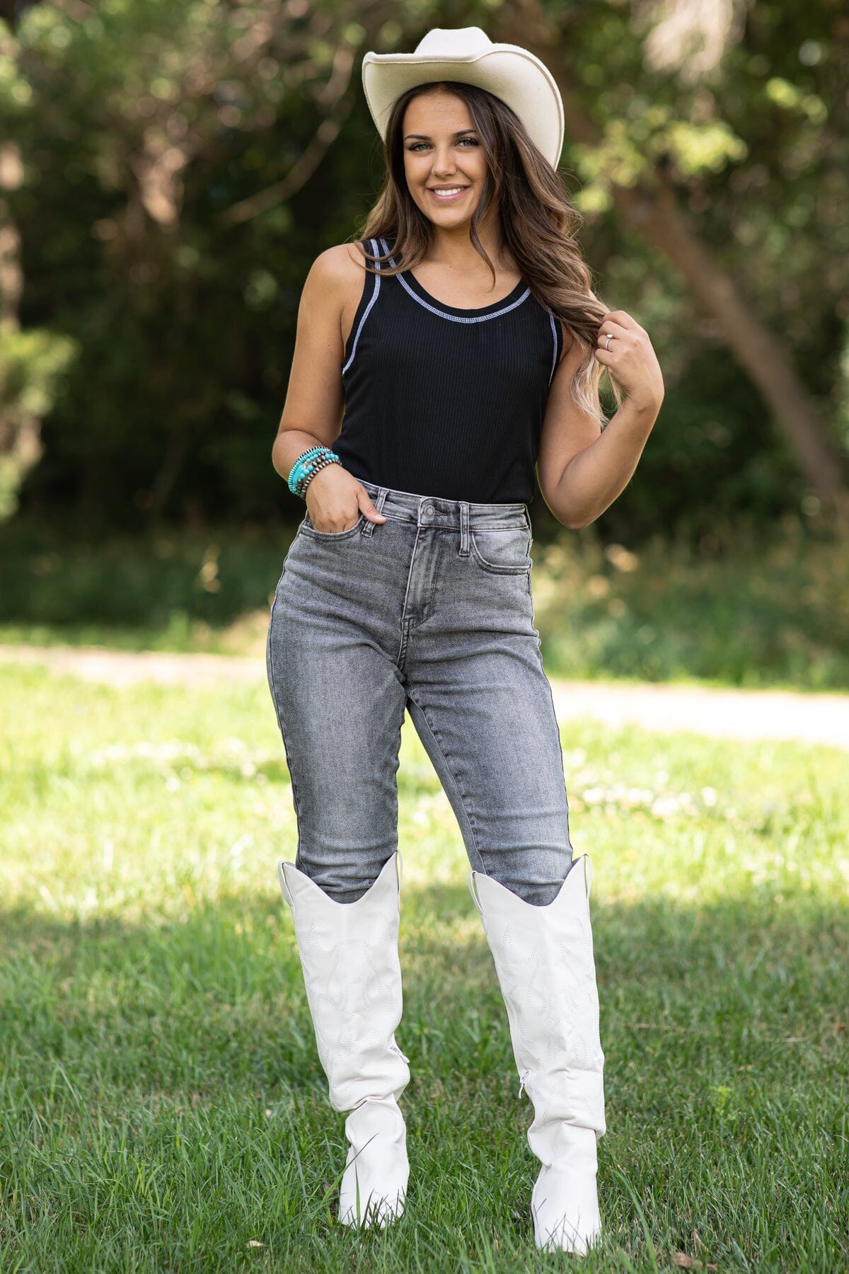 Black Contrast Stitch Detail Tank