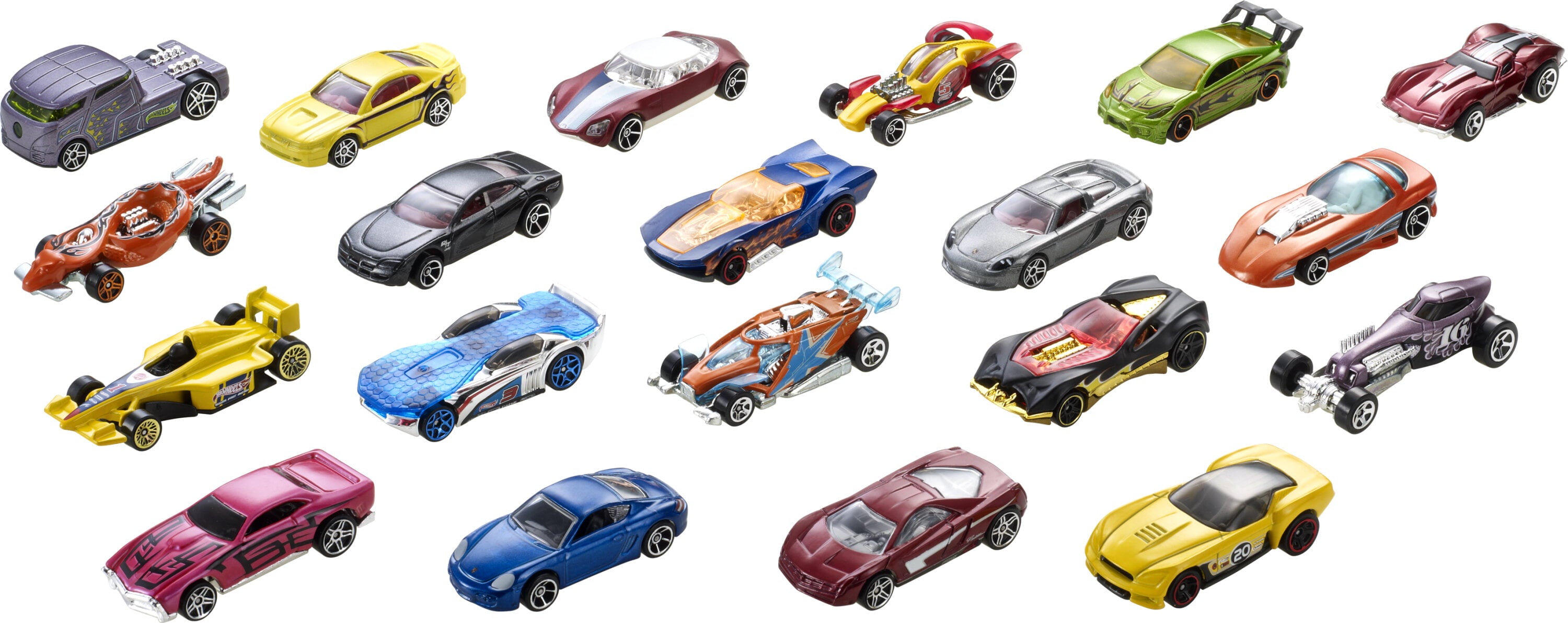 Hot Wheels Set of 20 Toy Sports and Race Cars in 1:64 Scale， Collectible Vehicles (Styles May Vary)
