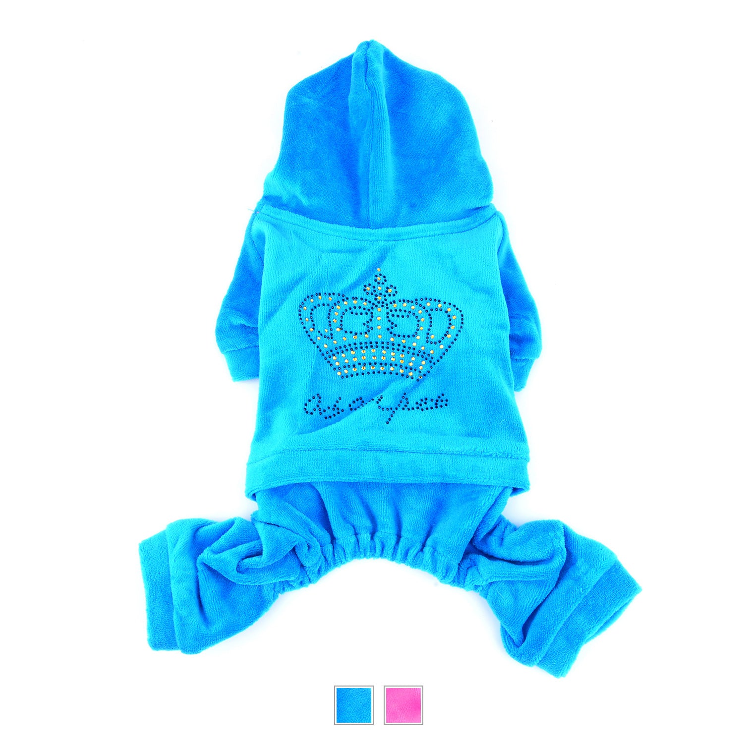 SELMAI Pet Hoodies Tracksuit Jumpsuit for Small Dogs Cats Rhinestone Crown Soft Velvet Winter Hooded Pajamas Outfits Sportswear Sweater with Hat Puppy Clothes