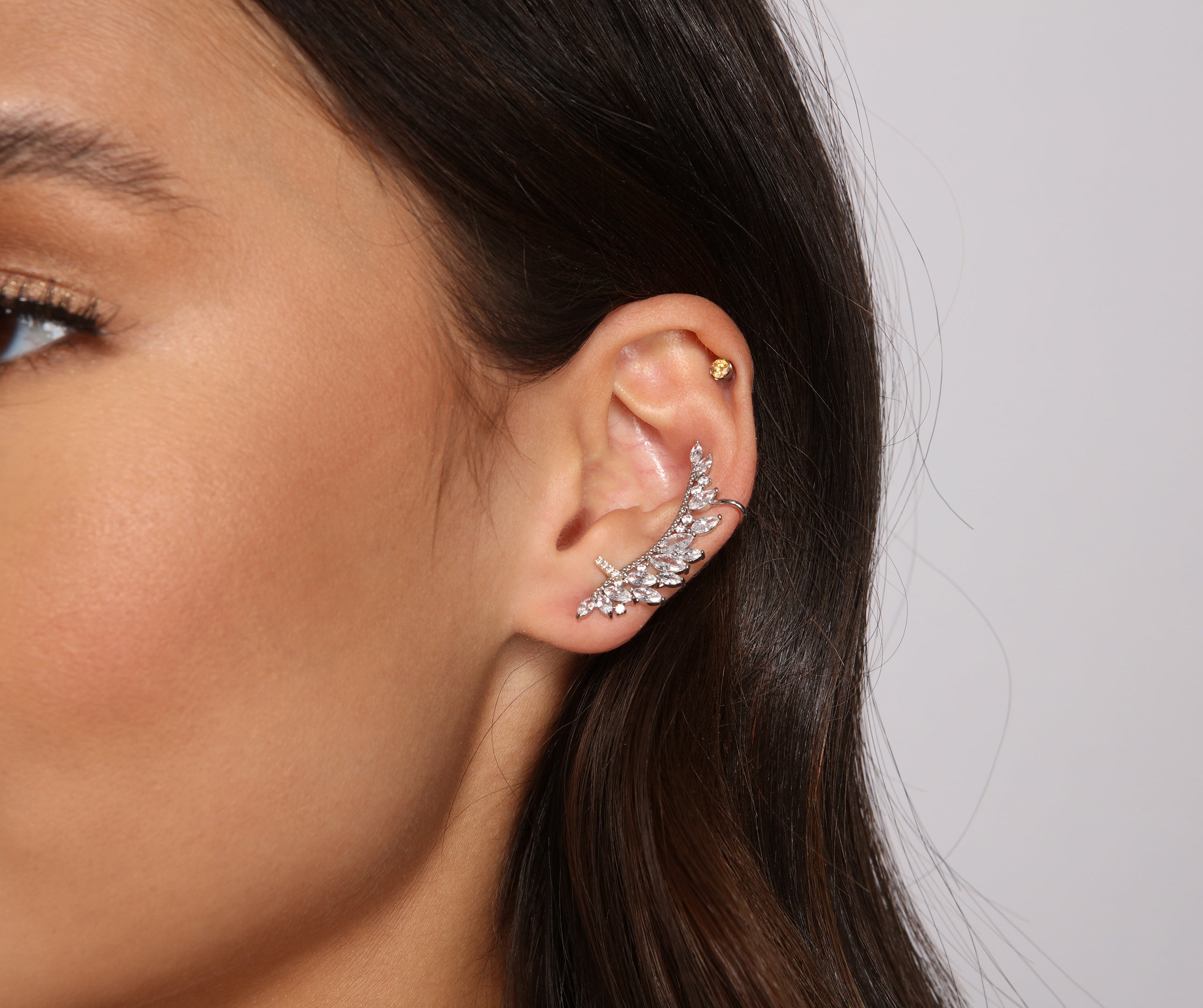 Linear Leaf Cubic Zirconia Ear Cuff