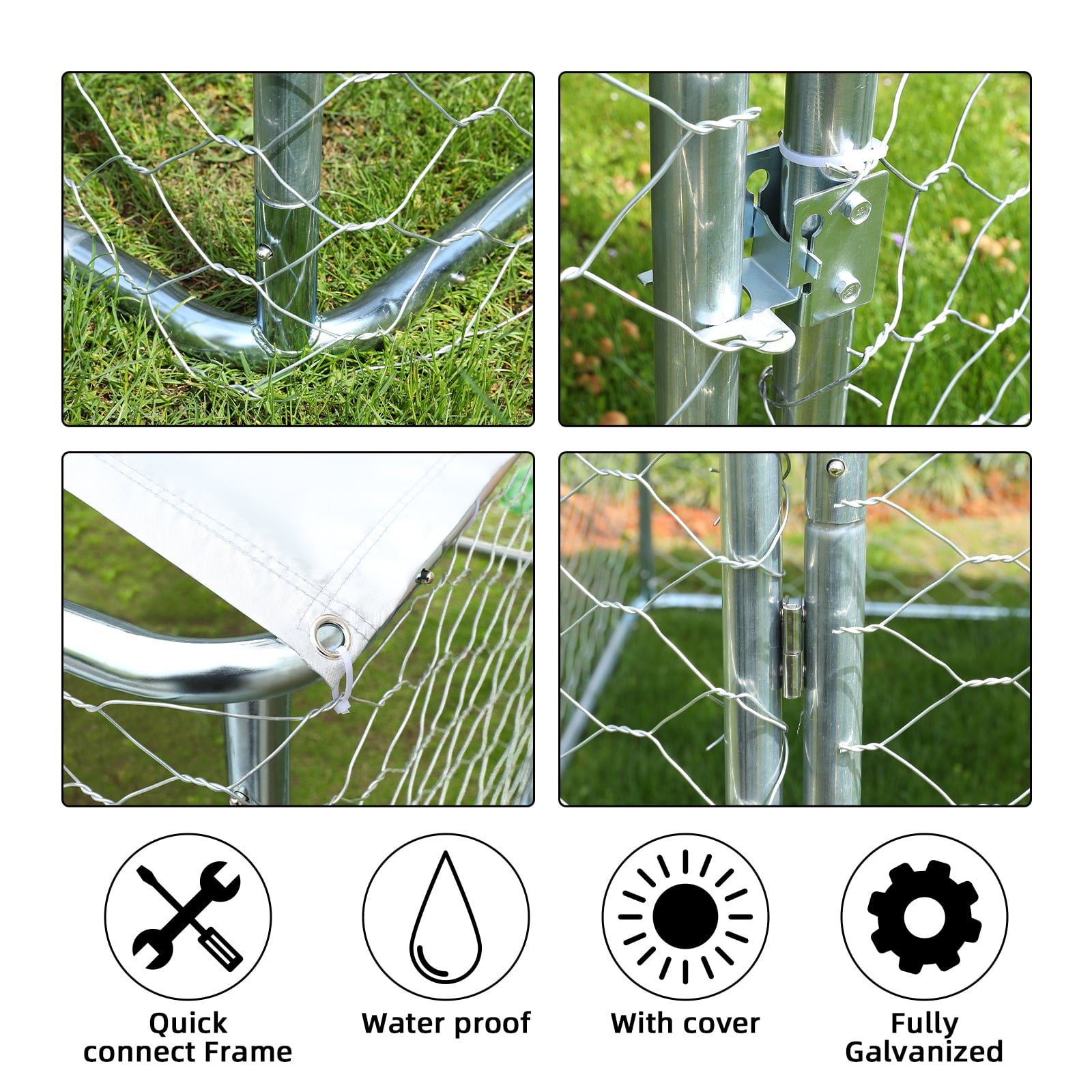 LVUYOYO Outdoor Dog Houses Dog Kennel with Water Resistant Cover Heavy Duty Dog Cage Pet Resort Steel Fence with Mesh Sidewalls Secure Lock