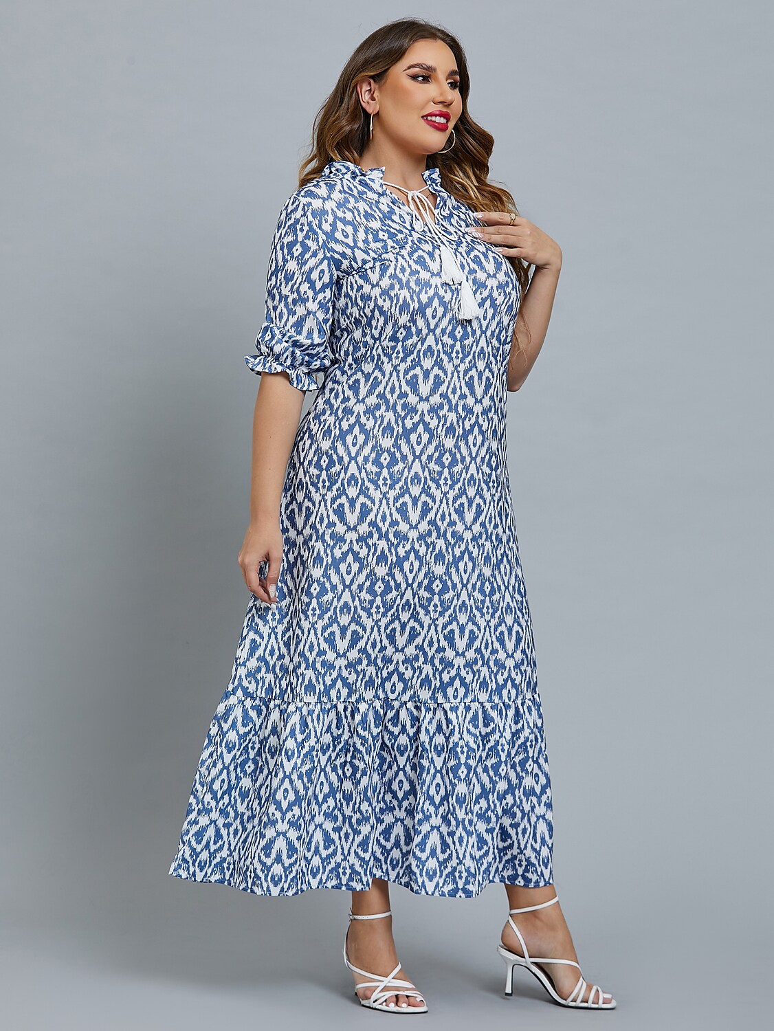 Women's Plus Size Curve A Line Dress Print V Neck Print Half Sleeve Spring Summer Basic Casual Maxi long Dress Daily Date Dress