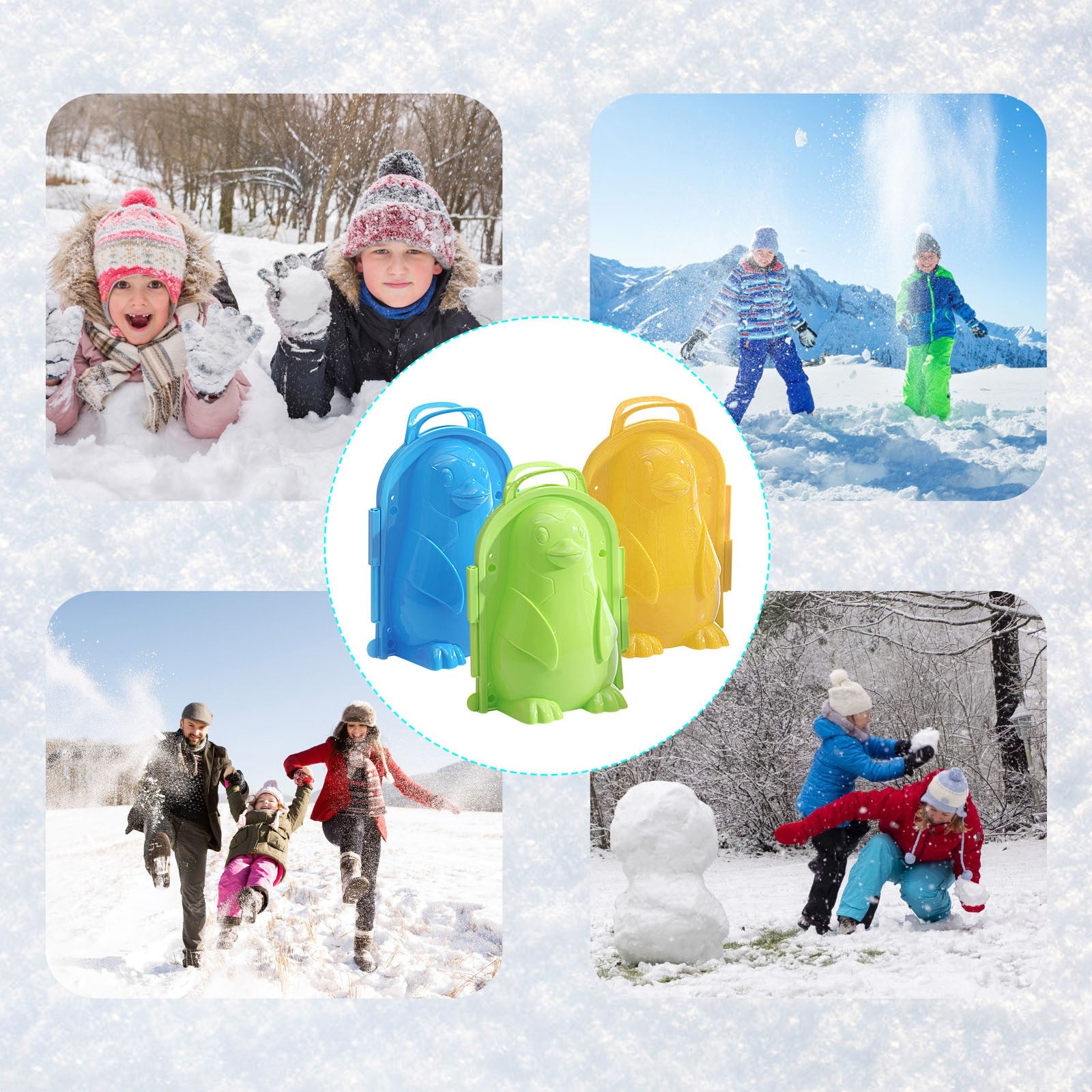 Fridja 3PCS Snow Snowball Maker Clip Maker Animal Shaped Snow Sand Mold Tool Winter Kids