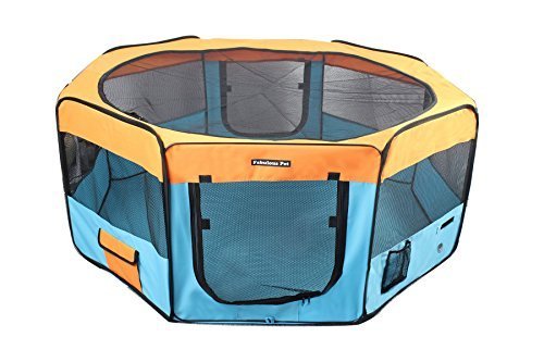 Fabulous Pet Small Water Resistant Portable Doggie， Dog， Puppy， Cat， Kitten Play Pen-Blue/Orange