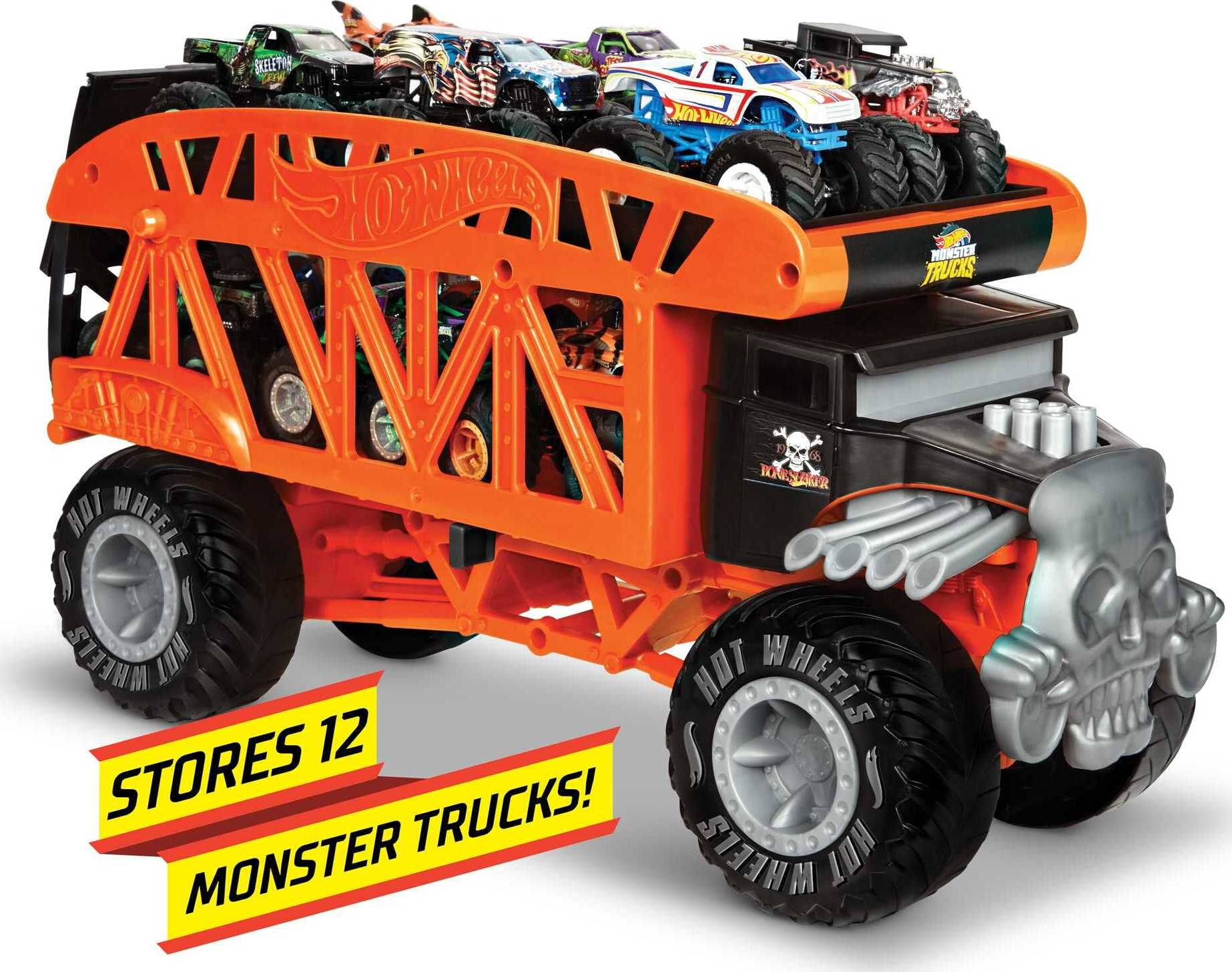Hot Wheels Monster Trucks Monster Mover， Large-Scale Launcher and Hauler， Stores 12 Toy Trucks