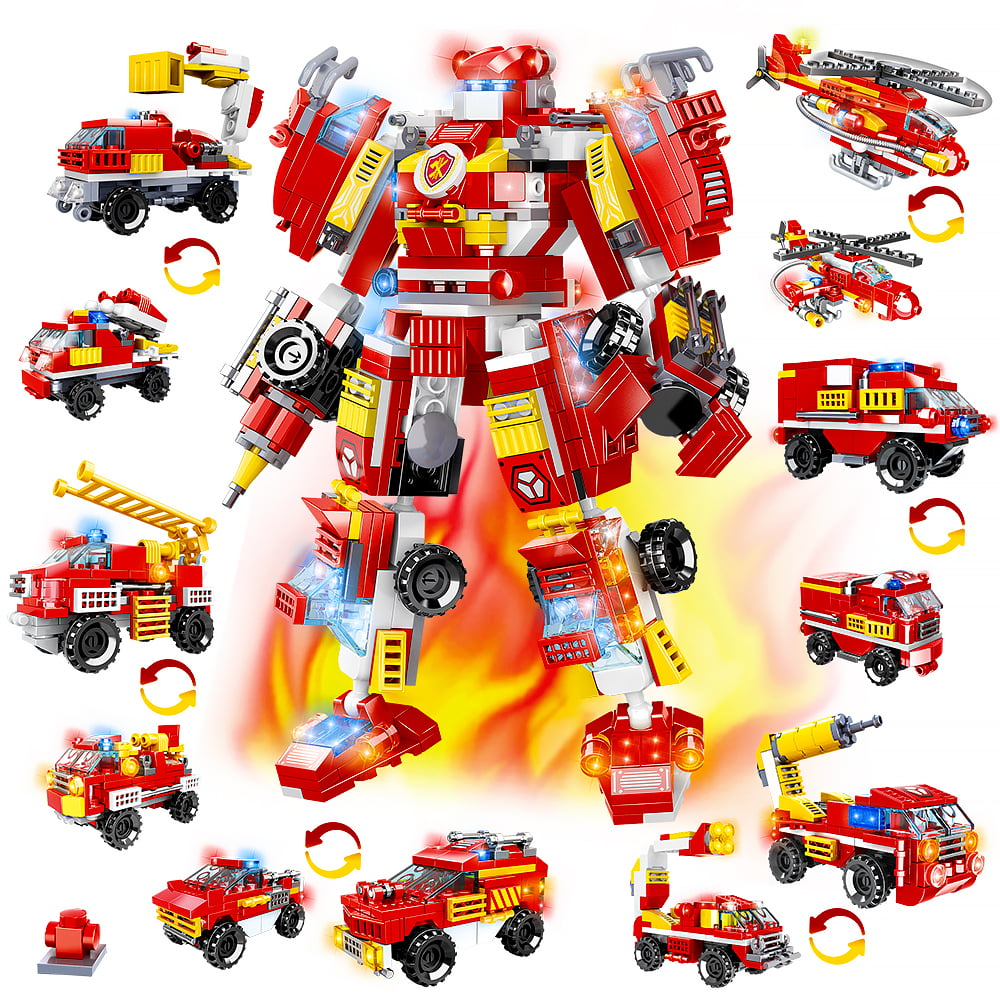 HOGOKIDS  591pcs STEM Fire Robot Construction Building Toy Sets， 13 in 1 Fire Rescue Building Bricks Kids Gift for Age 6 7 8 9 10+ Year