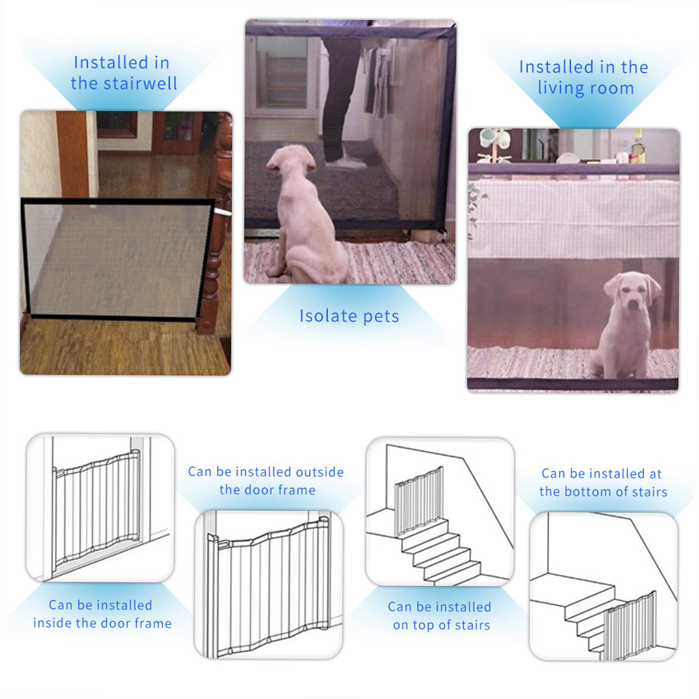 walmeck Dog Safety Gate Pet Mesh Fence Portable Folding Safety Gate Install Anywhere 180*72CM