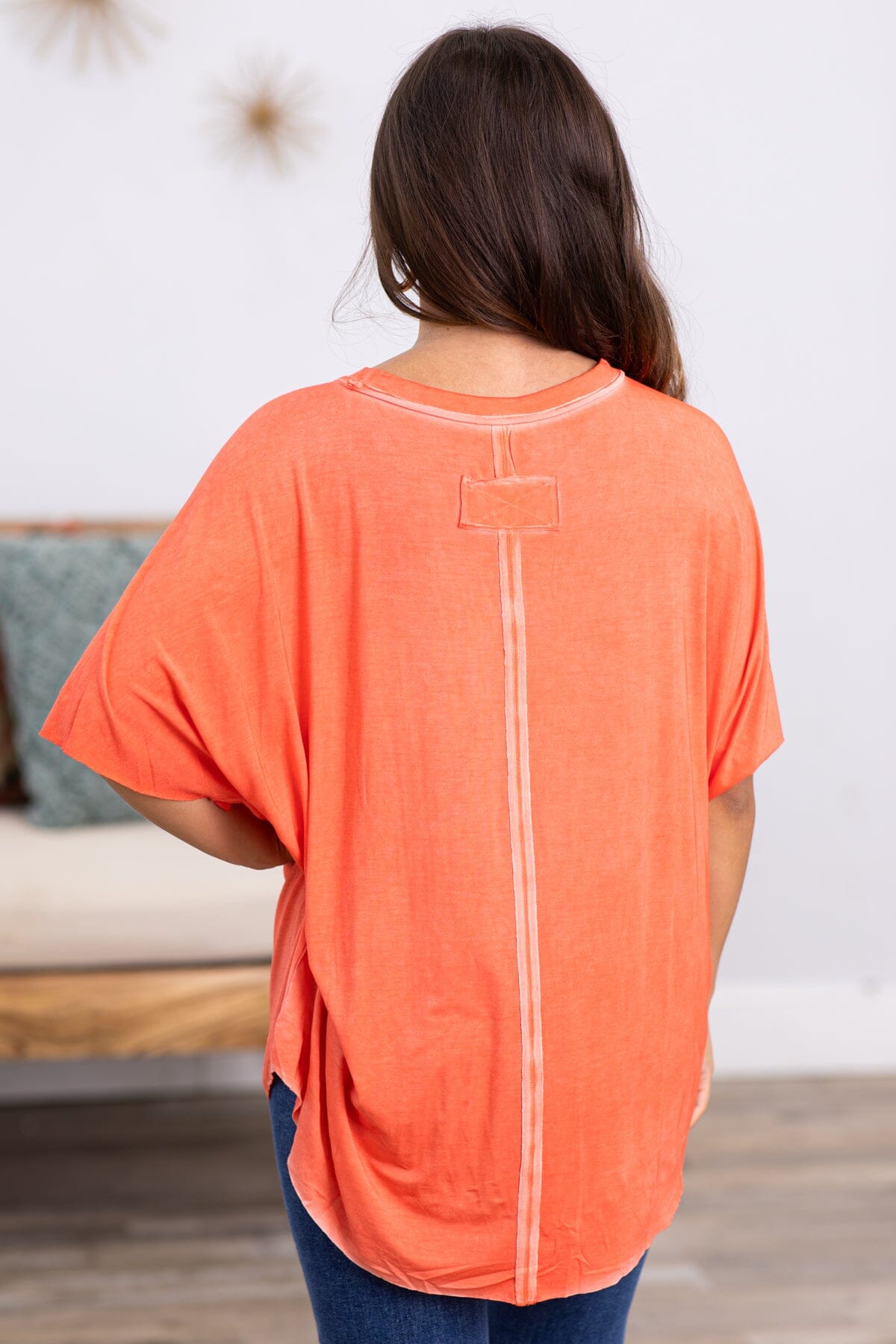 Coral Washed Dolman Sleeve Top