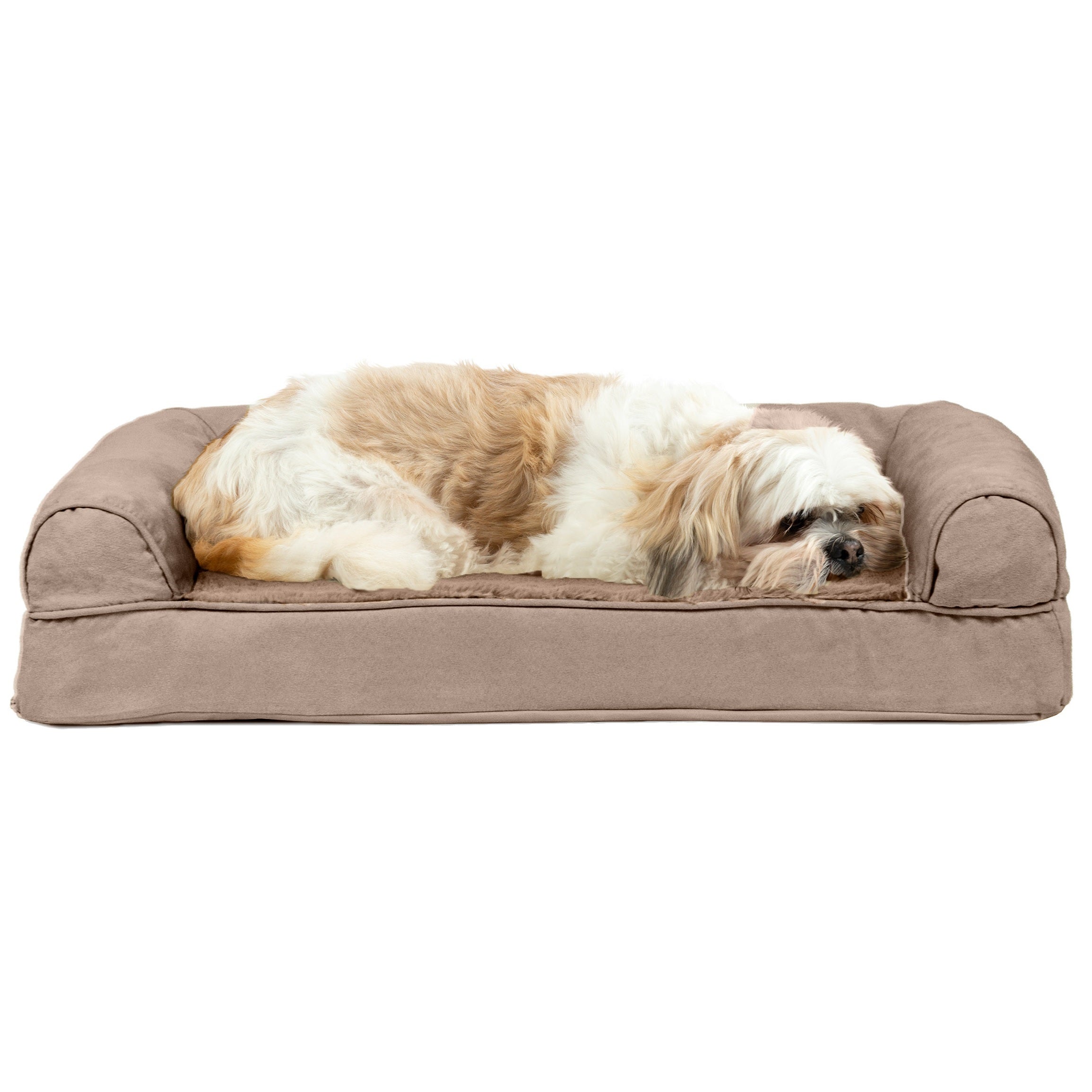 FurHaven | Cooling Gel Ultra Plush Sofa Pet Bed for Dogs and Cats， Almondine， Medium