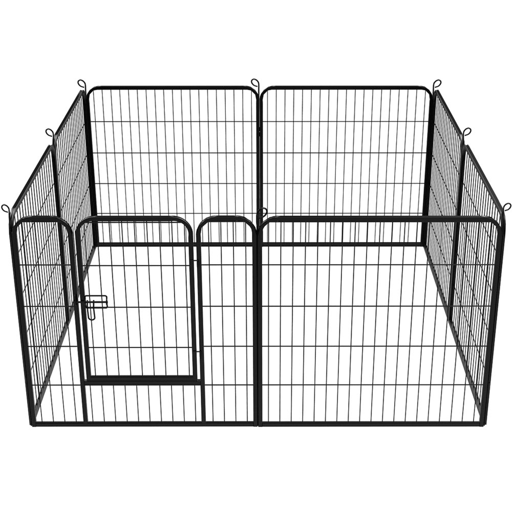 32-inch Foldable Dog Pen Exercise Barrier with Door，Outdoor and Indoor， 8 Panels， Black
