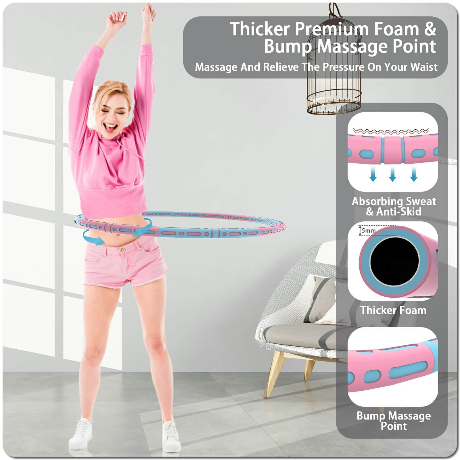 Feisi Sport Weighted Exercise Hoop - Detachable 8 Sections Stainless Steel Tube Sport Hoop and Adjustable Weight