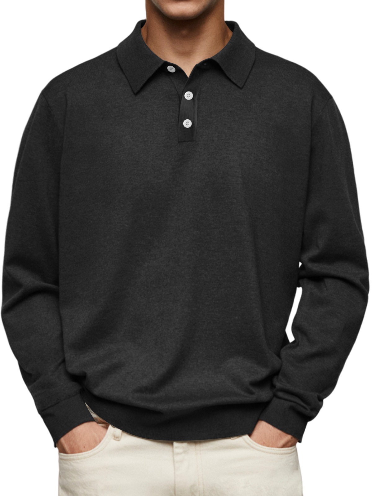 🎄Christmas Sale🔥 Men's Casual and Comfortable Solid Color Lapel Long Sleeve POLO Shirt