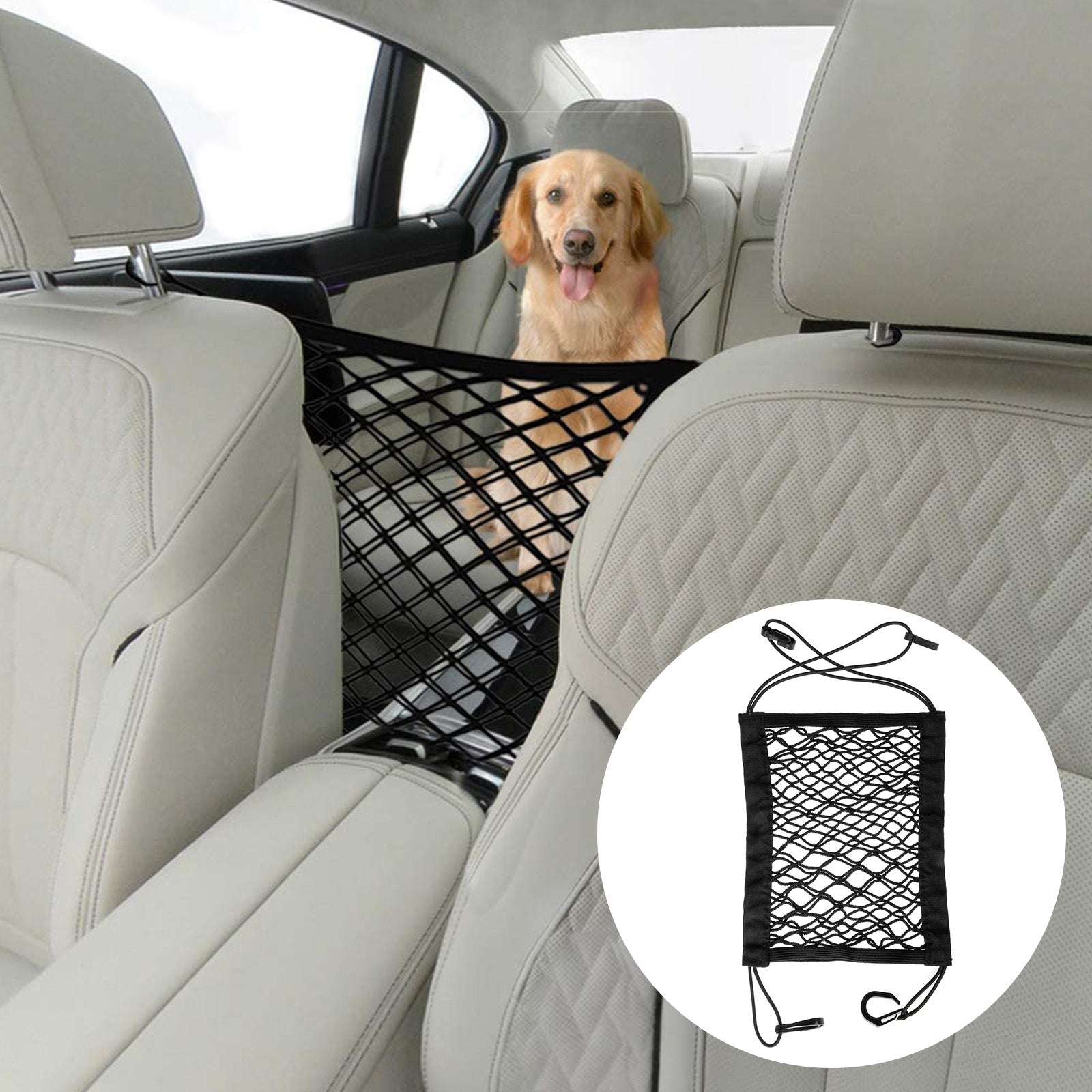 EEEkit Dog Car Net Barrier Back Seat Pet Barrier Auto Safety Mesh Organizer Universal Stretchable Storage Bag Pet Disturb Stopper for Driving Safely with Children and Pets， Black
