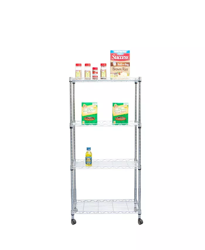 Mind Reader 4 Tier Adjustable Heavy Duty Metal Storage Rack Shelving Unit with Wheels