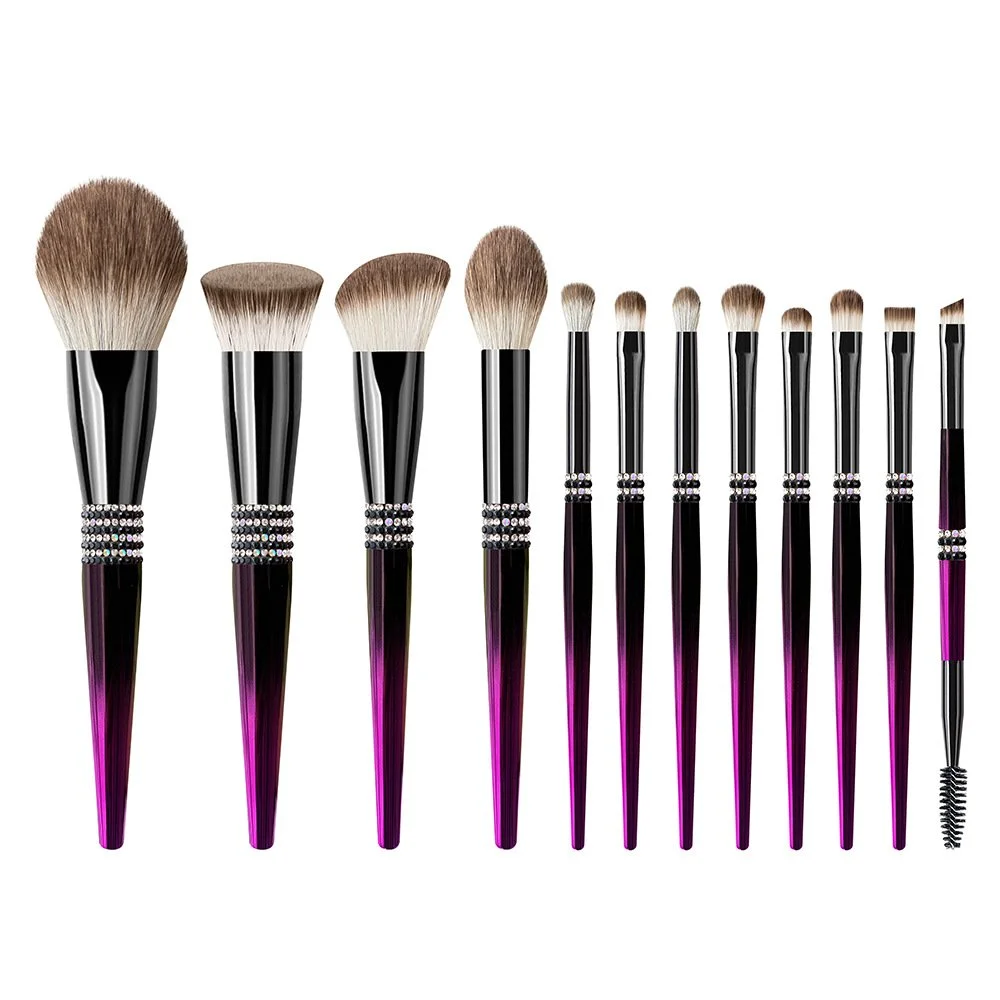 12PCS Diamond Gradient Fuchsia Soft Hair Makeup Brushes Sets