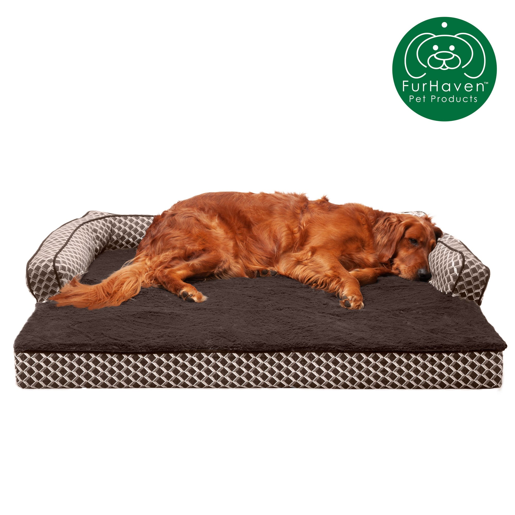 FurHaven Pet Products Bed， Orthopedic Plush and Decor Comfy Couch Sofa-Style Bed for Dogs and Cats， Diamond Brown， Jumbo