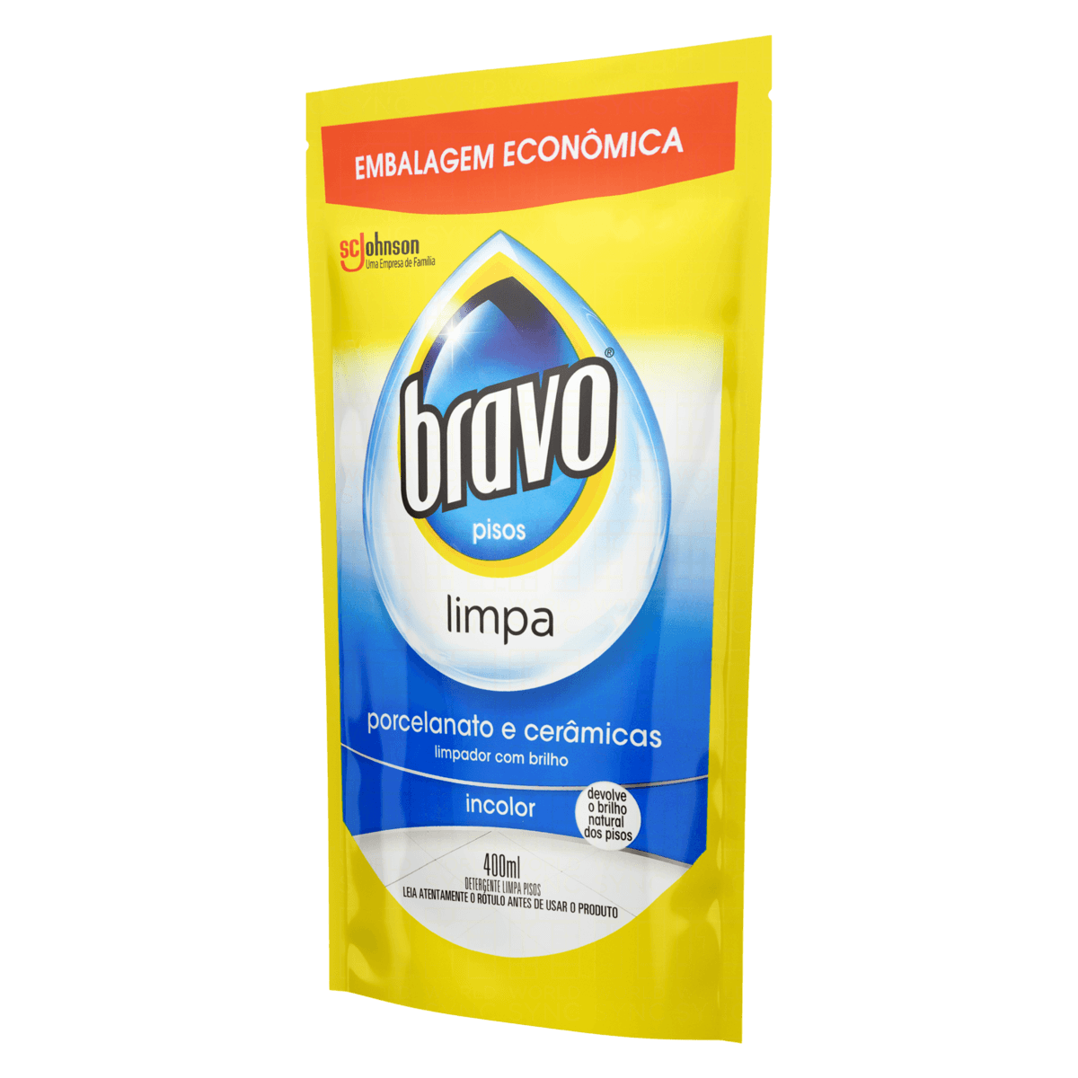 Detergente Limpa-Pisos Porcelanato e Ceramica com Brilho Bravo Sache 400ml Embalagem Economica