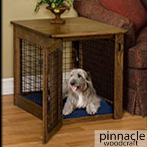 CHEW PROOF DOG CRATE WITH WIRE STRIPS Brown Maple Bing Cherry Maple Medium with Plastic Pan ， Pet Mattress and The lift up top