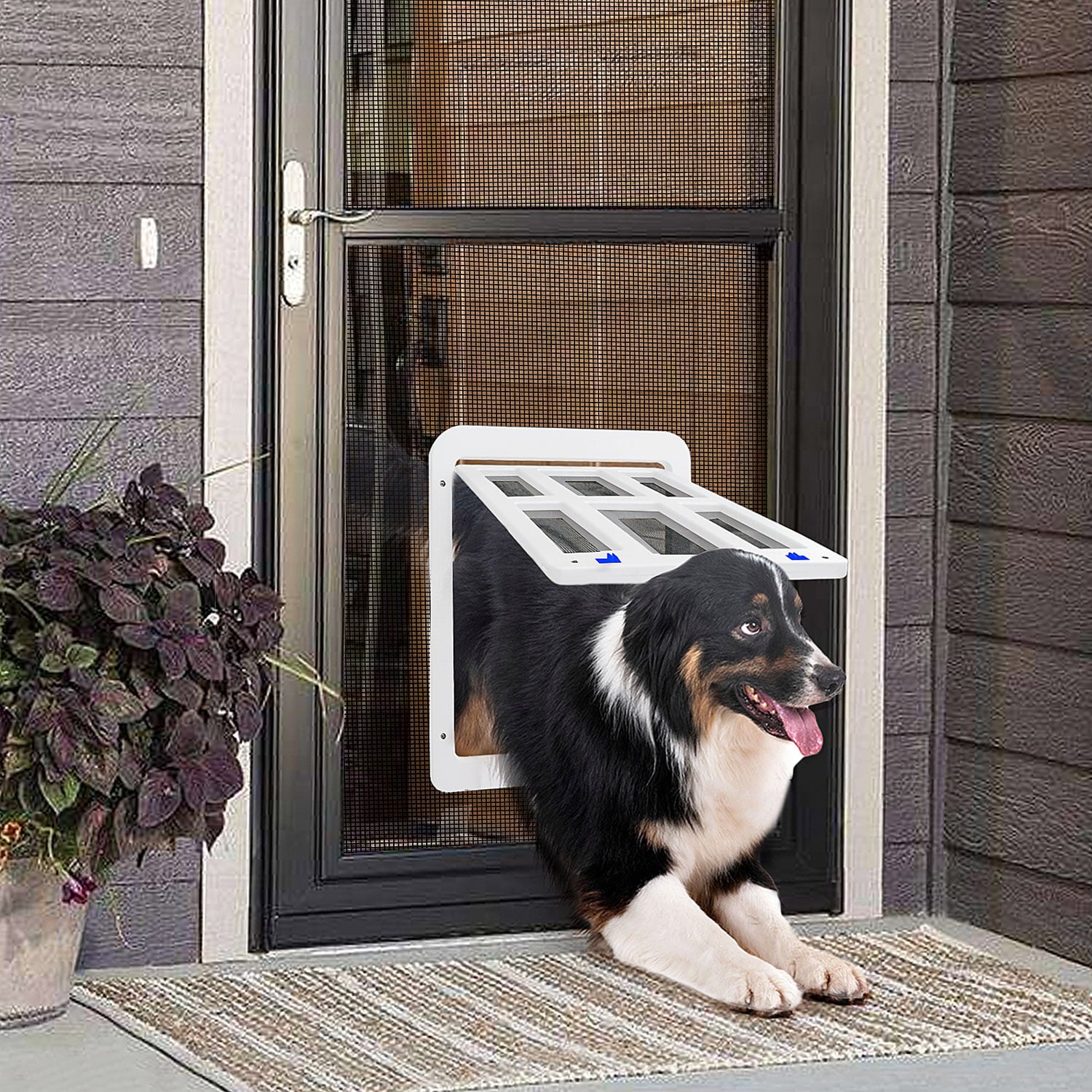 NAMSAN Pet Screen Door Dog Door for Sliding Door Adult Cat Doggy Door Screen Door， Magnetic Auto Closing， Double-Sided Lockable， White