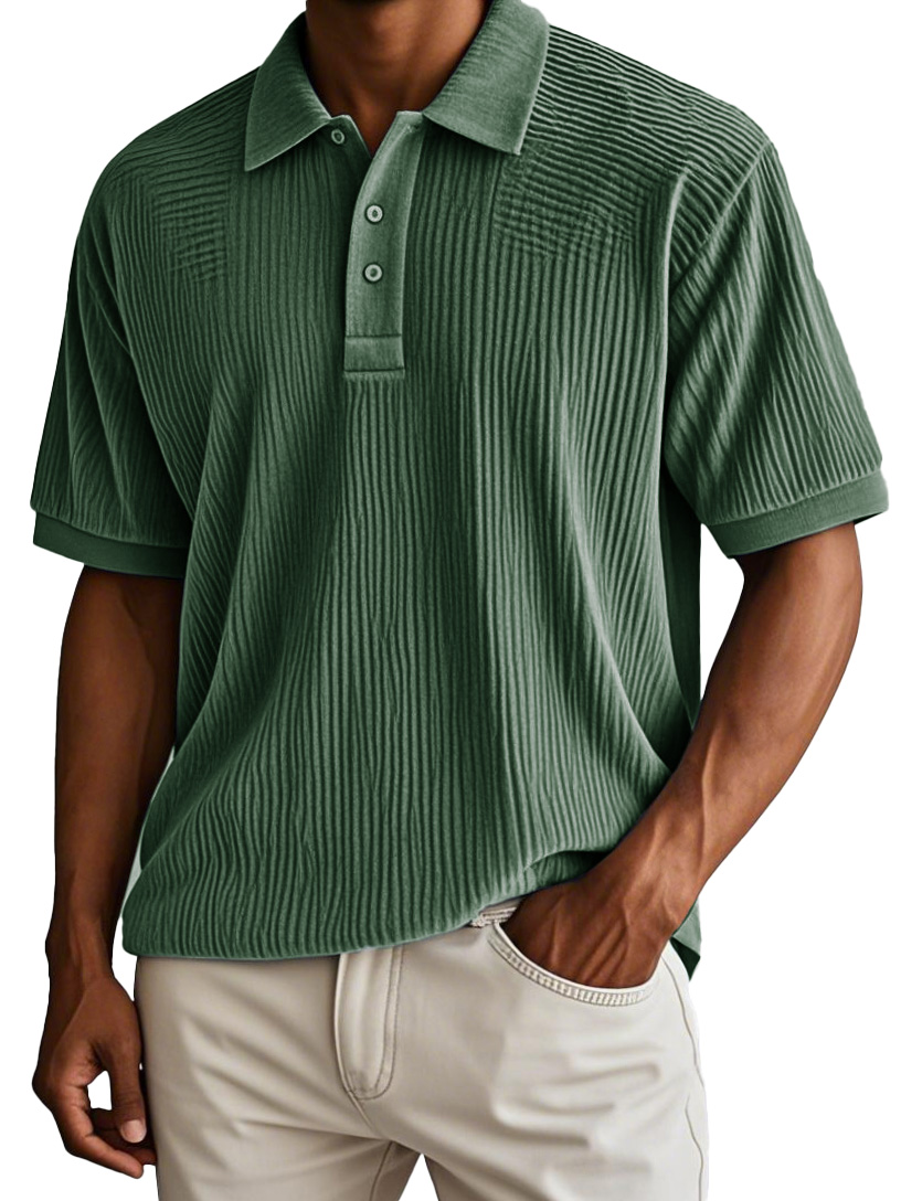 Men's Fashion Retro Corduroy Fabric Short-sleeved Polo Shirt