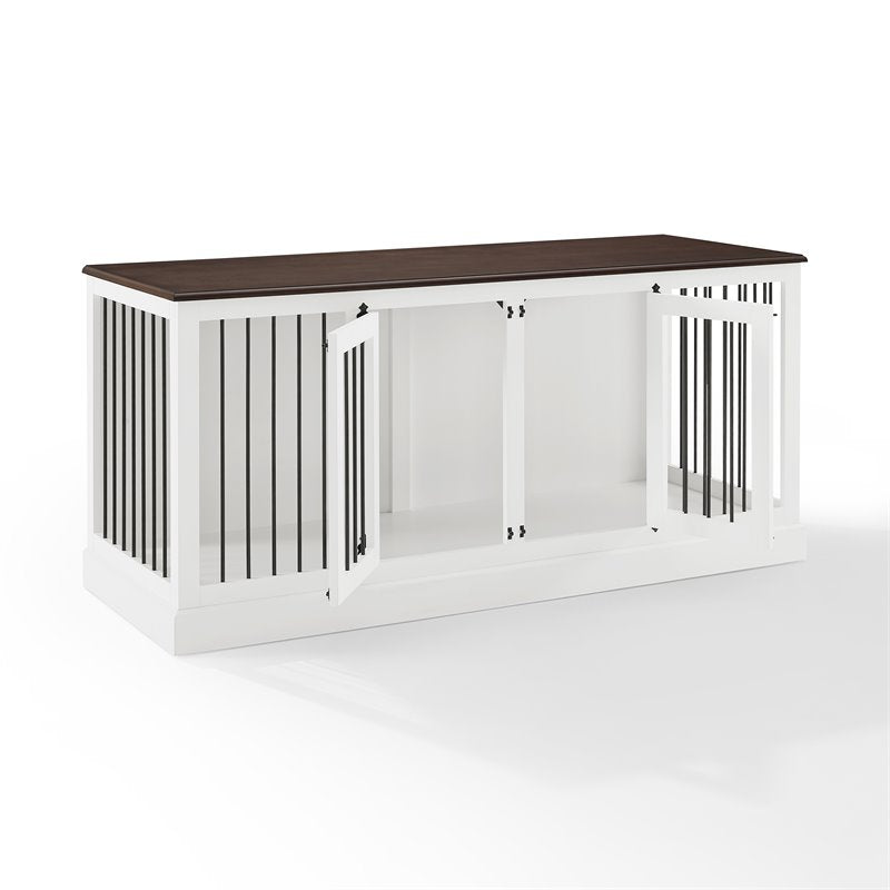 Bowery Hill Wood Medium Credenza Pet Crate in White/Brown Finish