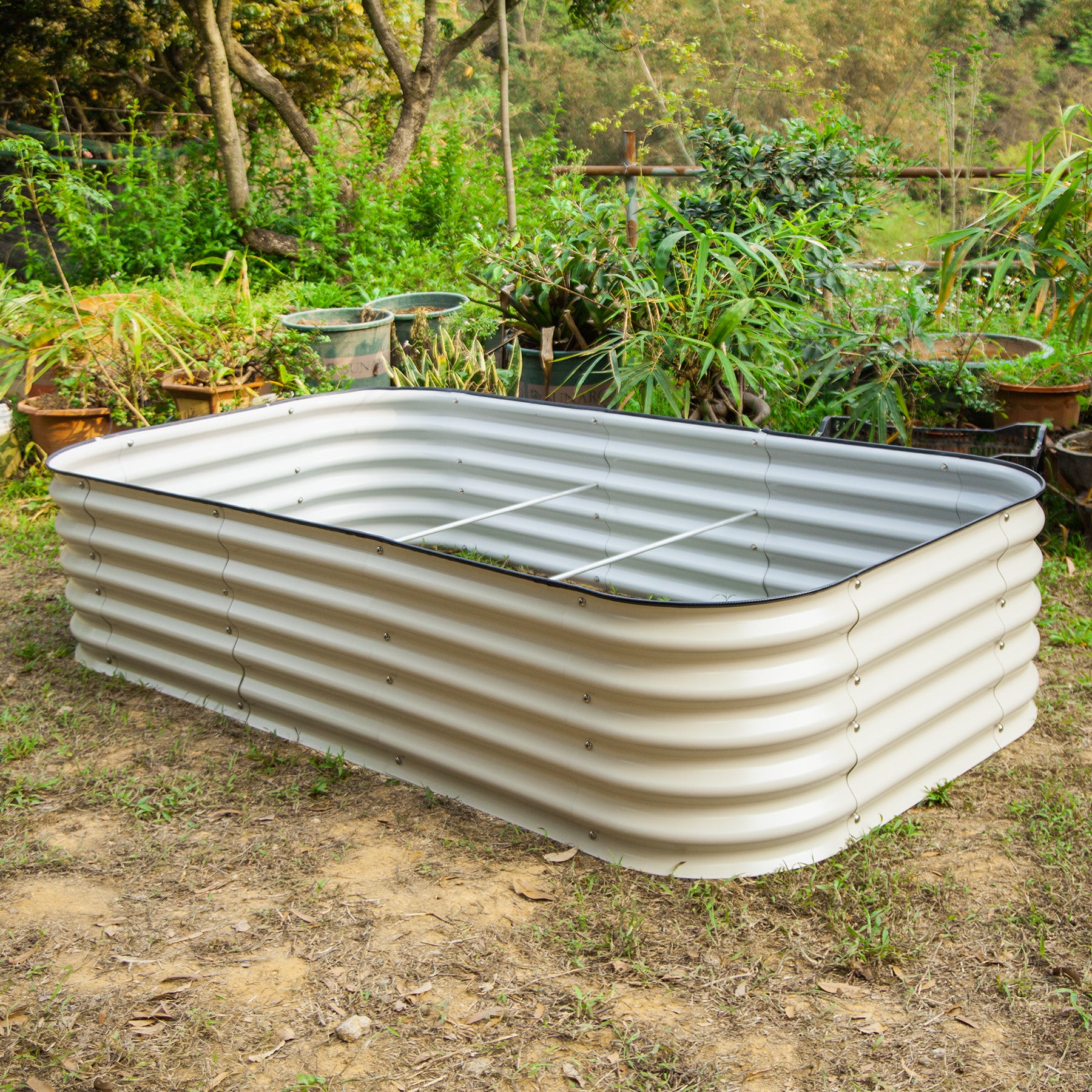 VEGEGA 17" Tall 8'X2' Metal Corrugated Raised Garden Bed Backyard Patio Grow Flowers Planter, White (9in1)