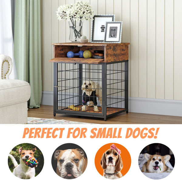 LANTRO JS Furniture Dog Crates for small dogs Wooden Dog Kennel Dog Crate End Table， Nightstand(Rustic Brown， 19.69''W*22.83''D*26.97''H)
