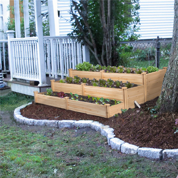 Easyfashion 97" x 25" x 11" Beige Fir and Wood Raised Garden Kit