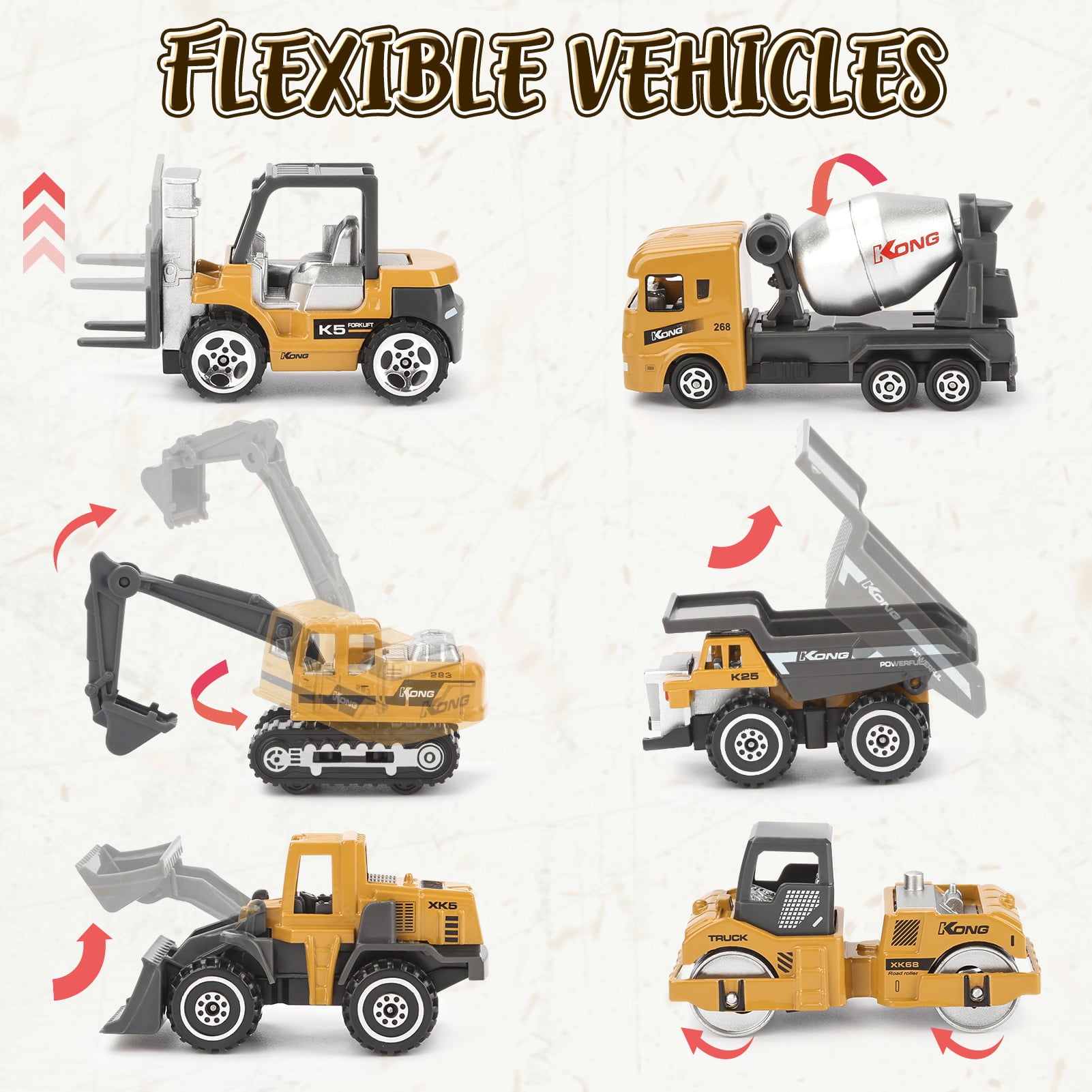 Mini Toy Truck Construction Vehicle Excavator Toy Car Play Vehicles Set for Kids 3-5 Random delivery (5Pcs)
